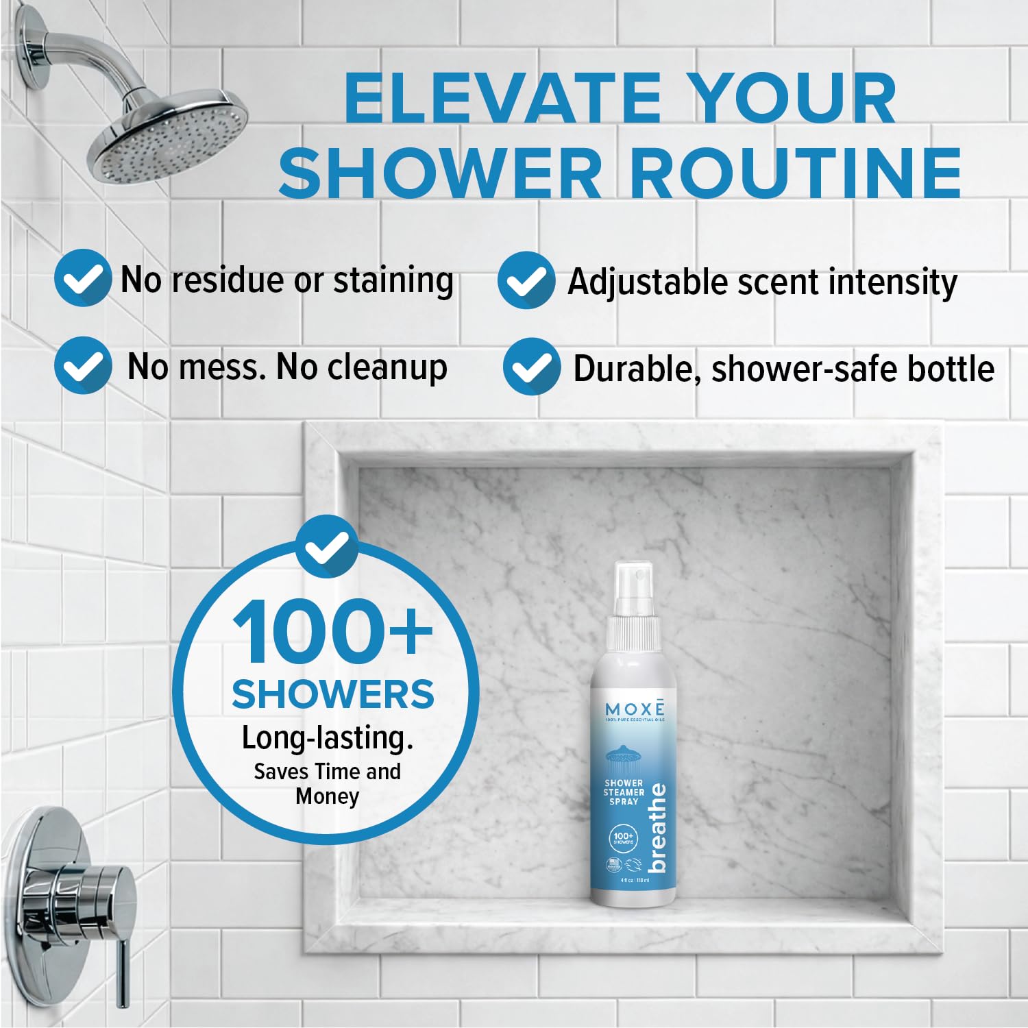 MOXĒ Breathe Shower Steamer Spray for Congestion & Sinus Relief, 4oz