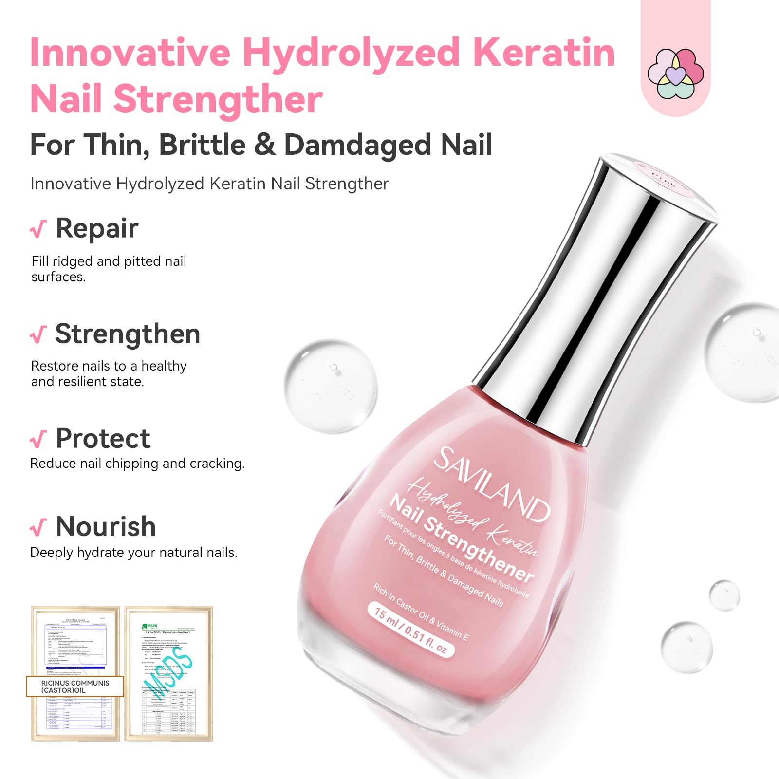 SAVILAND Nail Strengthener and Growth for Weak & Thin Nails, Sheer Pink