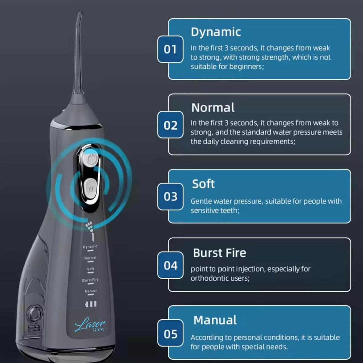 LaserGlow Cordless Water Flosser with LCD Screen 5 Cleaning - Laser Glow Official Imagery - 5
