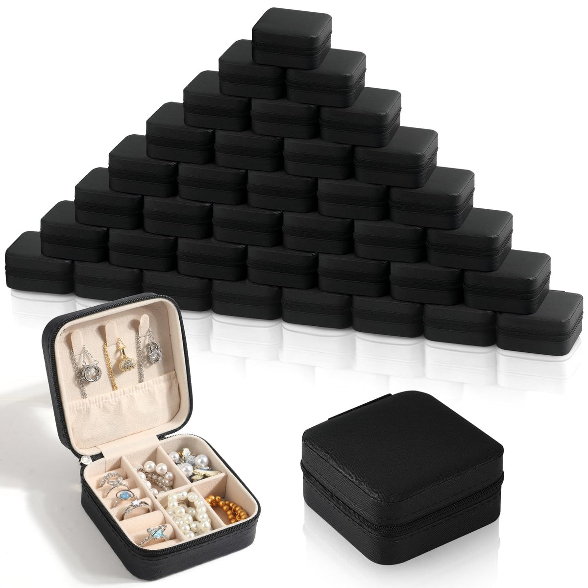 VZZNN 36 Pack Travel Jewelry Case, Small Travel Jewelry Organizer Box with Mirror, PU Leather Mini Jewelry Storage Holde