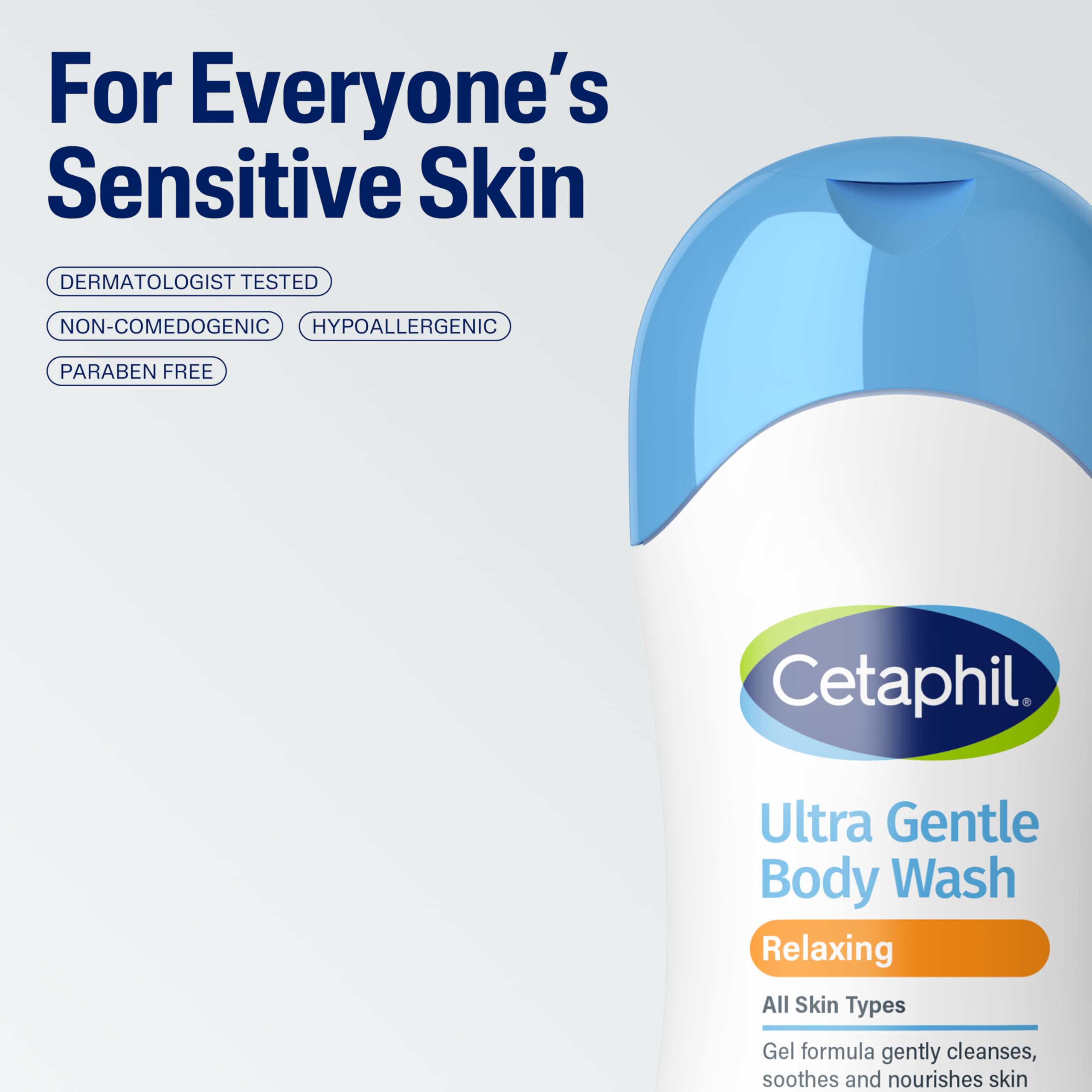 Cetaphil Ultra Gentle Refreshing Body Wash for dry to normal skin, with aloe vera, calendula, and vitamin B5 in a 16.9oz bottle.
