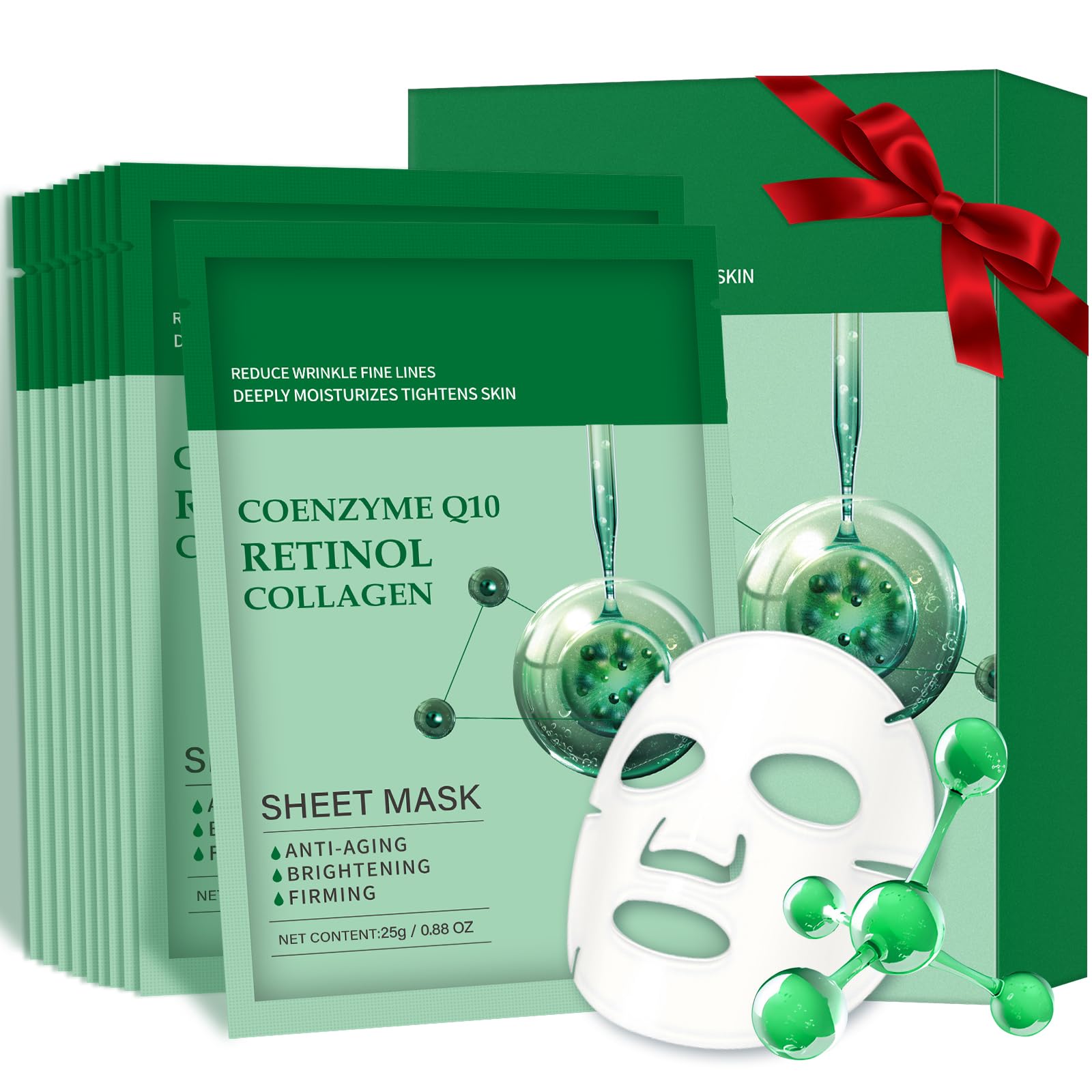 Pack of 10 Collagen Face Mask, Face Masks Skincare with Coenzyme - Product Imagery