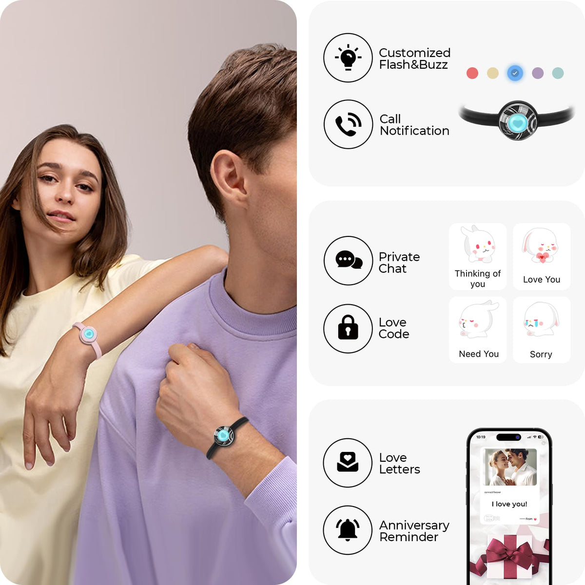 TOTWOO Long-Distance Touch Bracelets for Love, Smart Bracelets – packaging and label