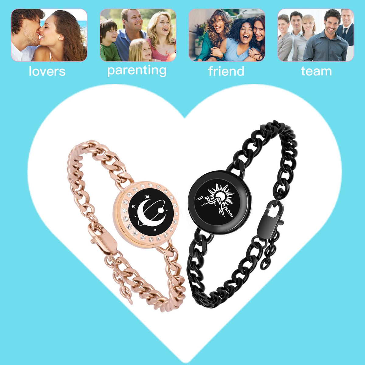 EAOYAO Long Distance Touch Bracelets,Vibration & Light up Couples Bracelets, Remote Smart Matching Couples Bracelet for 
