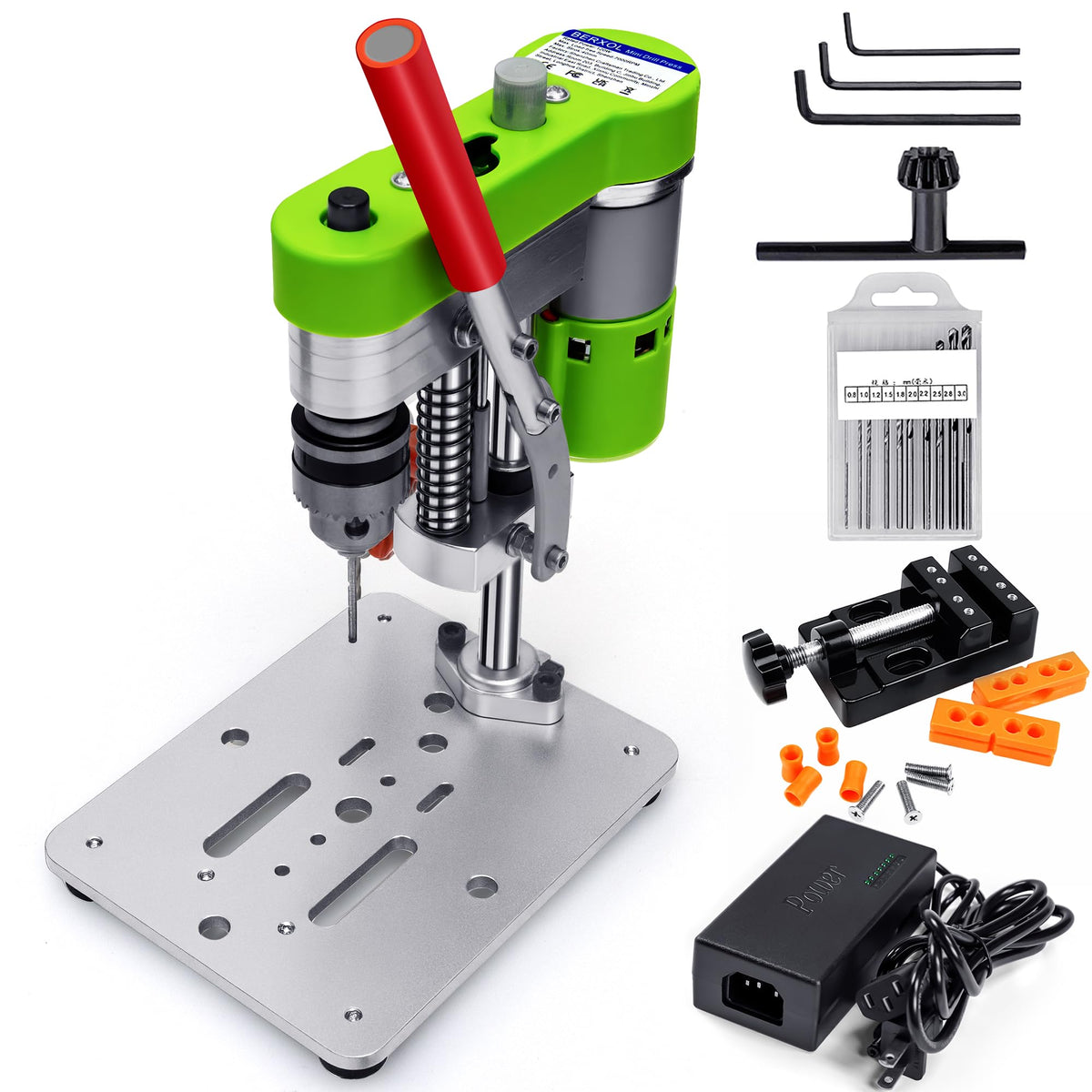 BERXOL Mini Drill Press, Benchtop Portable Electric Drilling Machine, B10 Chuck – Wood, plastic, resin, aluminum, 6 mill