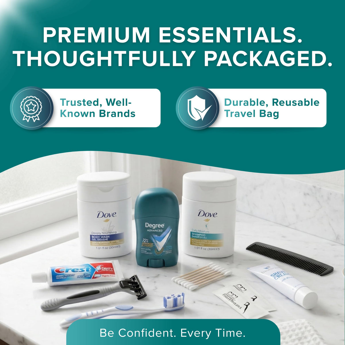 Bulk Hygiene Kits for Men Premium Name Brand Care Package - TREKTOTE Official Imagery - 5