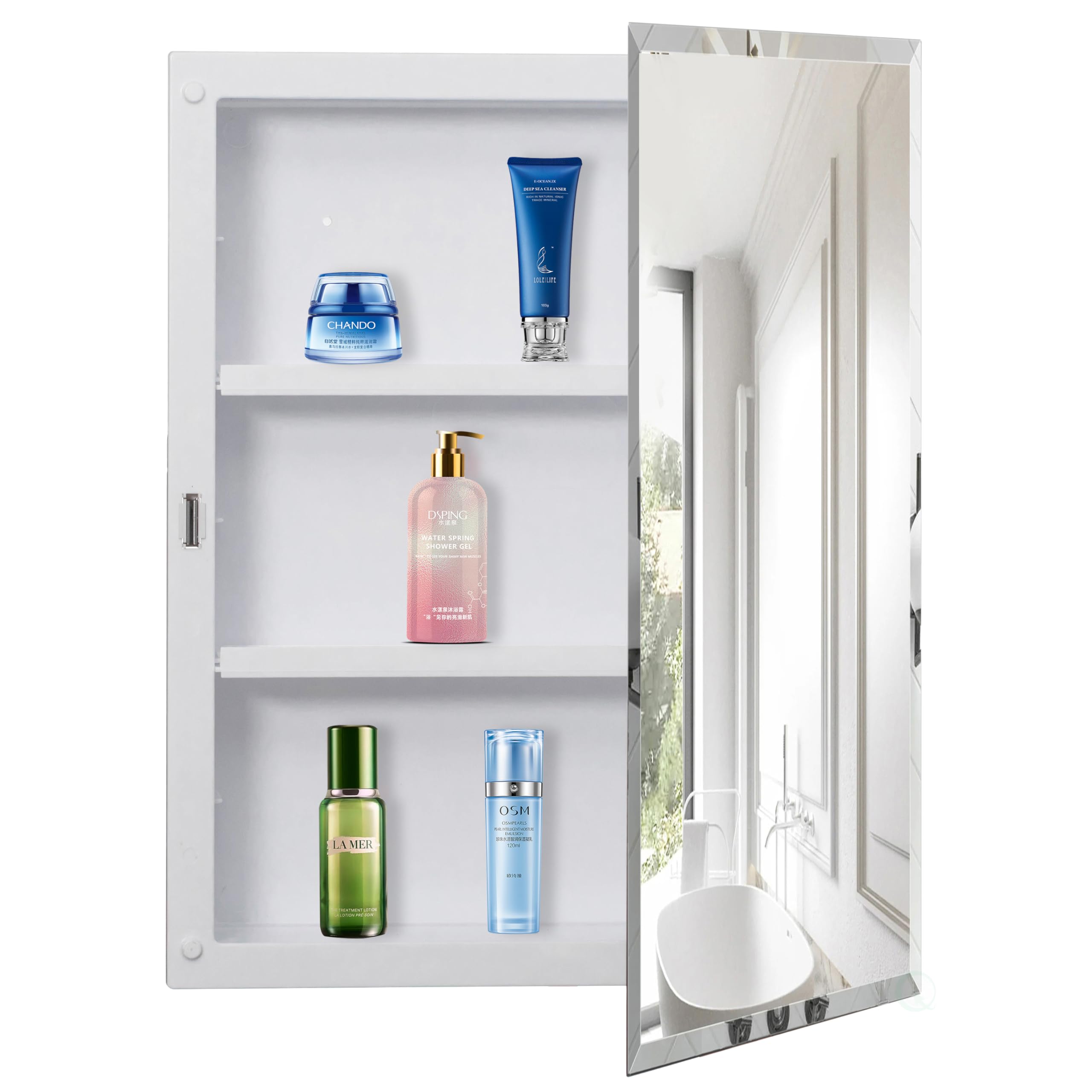 Basicwise Single Door Multi-Purpose Plastic Bathroom Medicine - Product Imagery