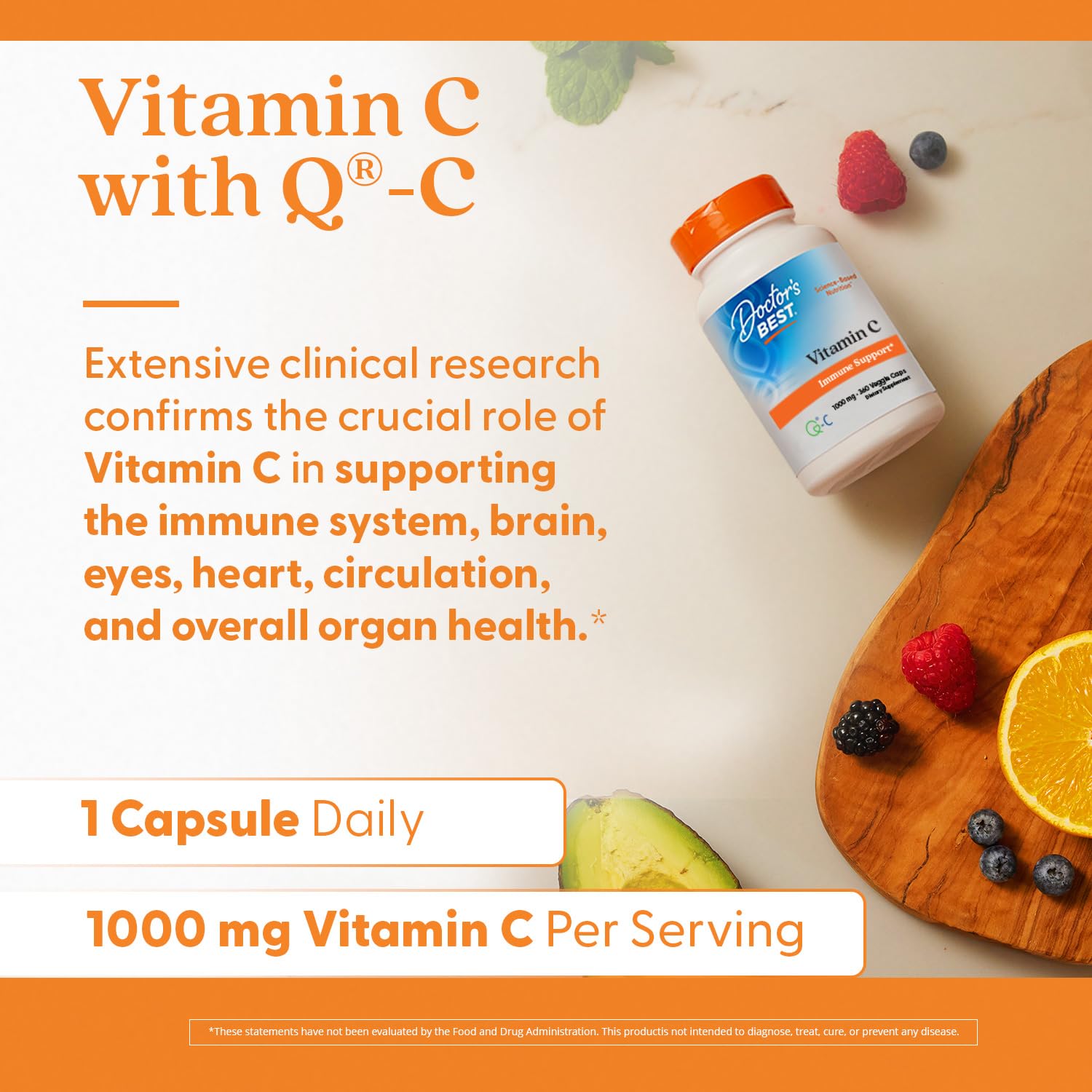 Doctor's Best Vitamin C 1000mg Supplement, for Men & Women, 360 Veg Caps