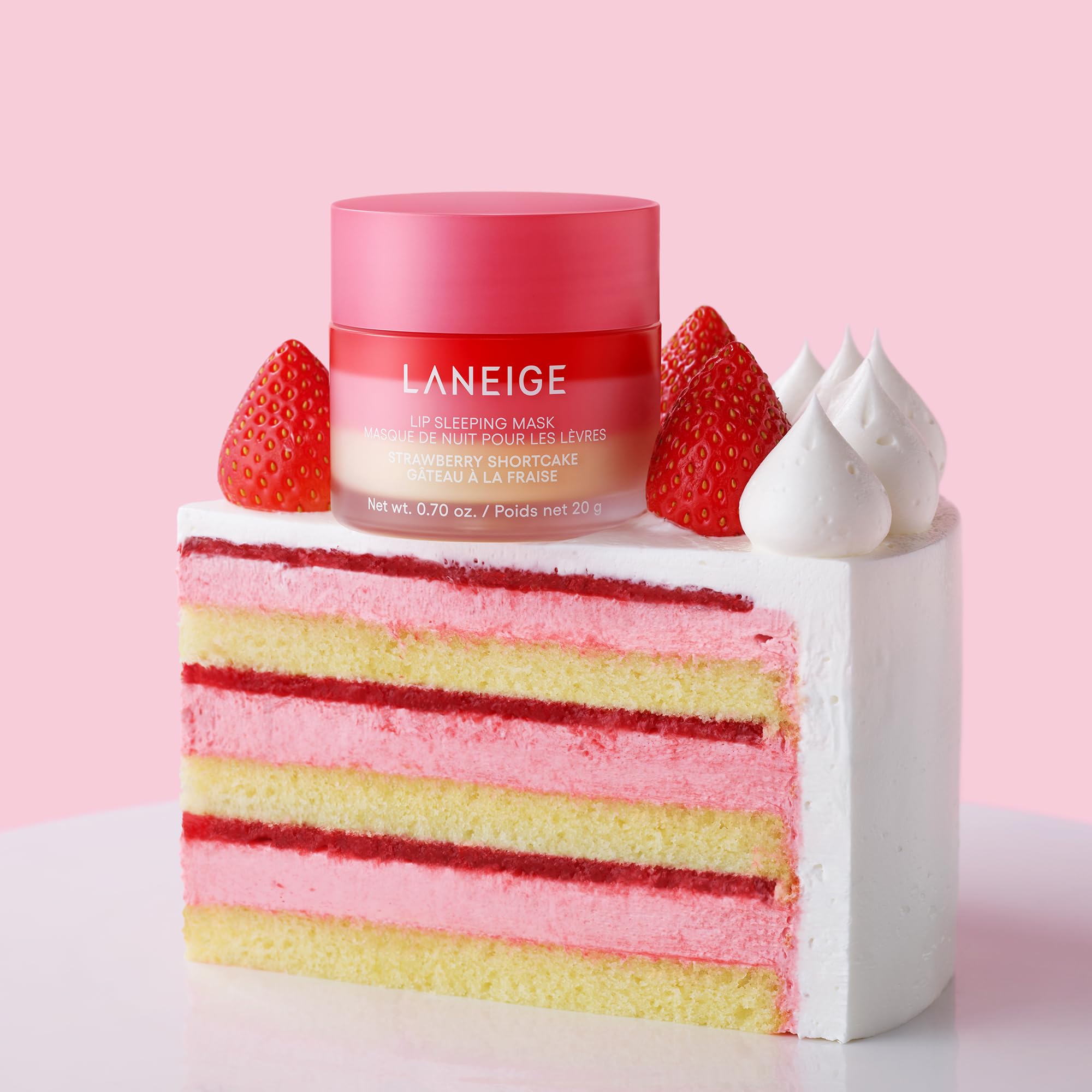 Laneige Lip Sleeping Mask lip balm with strawberry scent, hydrating formula with shea butter, vitamin C, and antioxidants for dry lips