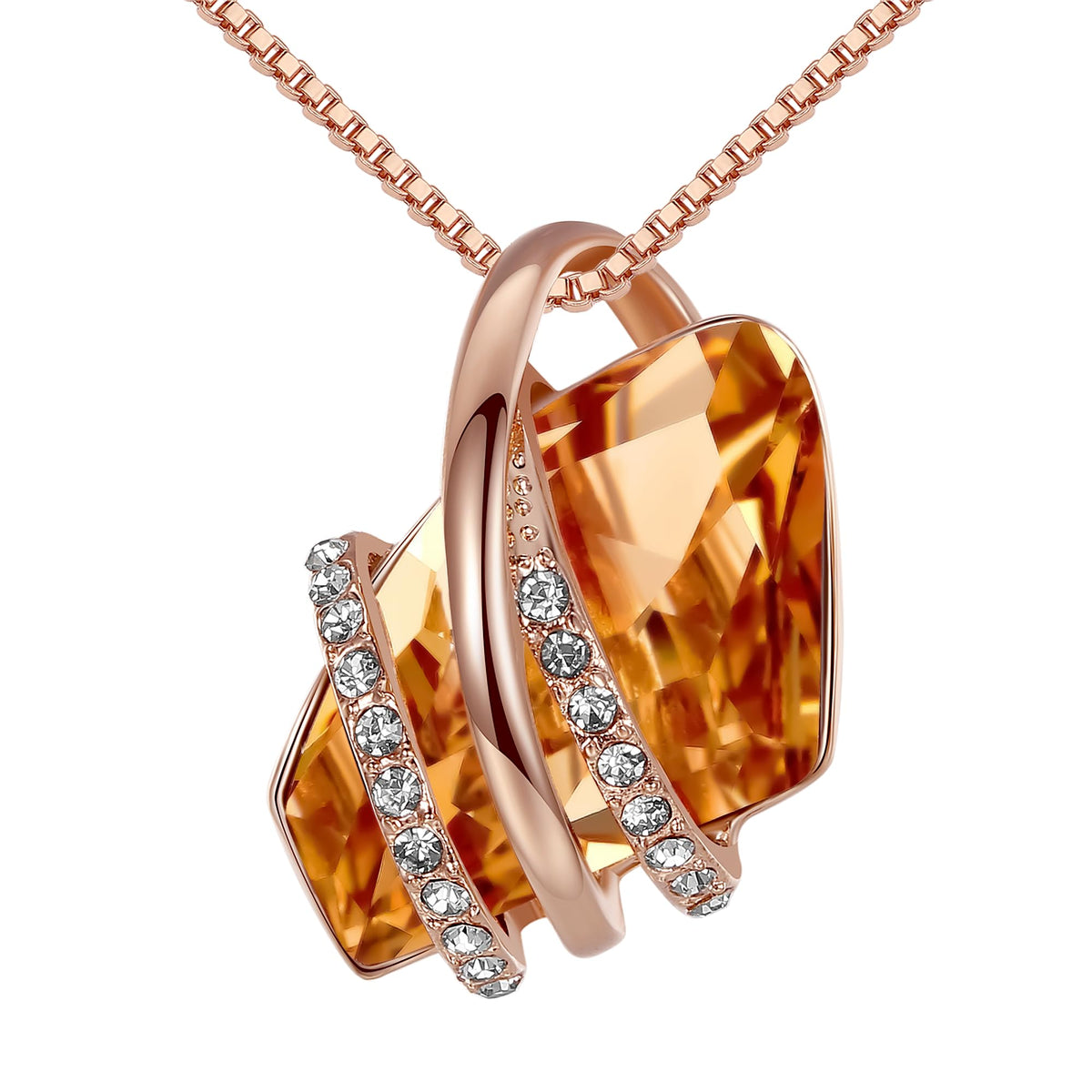Leafael Wish Stone Pendant Necklace with Birthstone Crystal, 18K Rose Gold Plated/Silvertone, 18" + 2" – 111-Nov