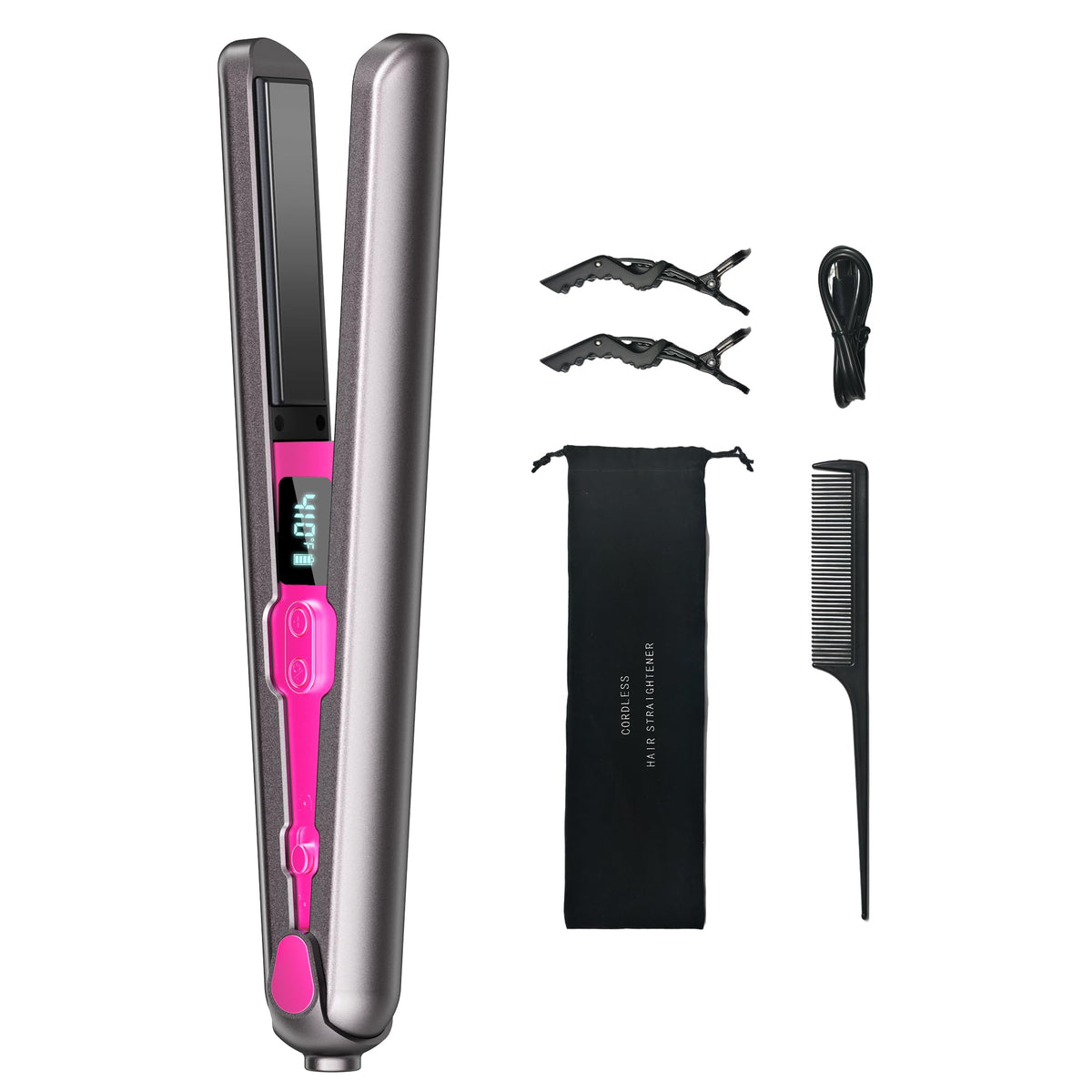 Cordless Travel Hair Straightener, 9600mAh Flat Iron, 6 Heat Settings(Gray) – product photo (Straighteners)
