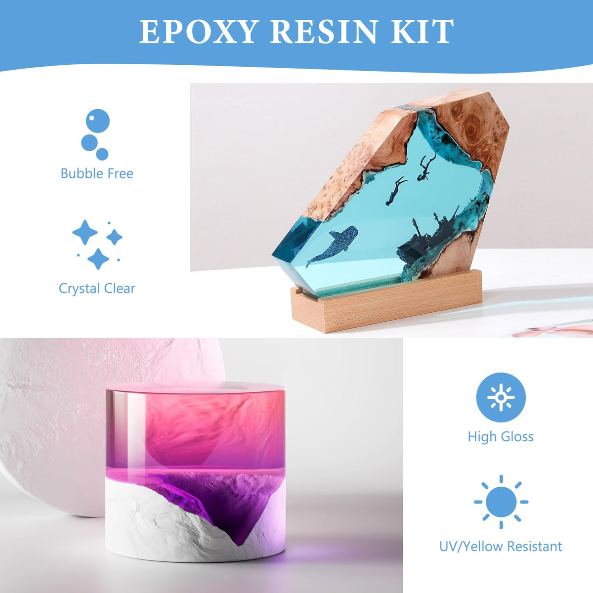 FUHITIM 1 Gallon Crystal Clear Epoxy Resin Kit, High-Glossy& No Bubbles, Art & Casting Resin with 16 Epoxy Resin Pigment