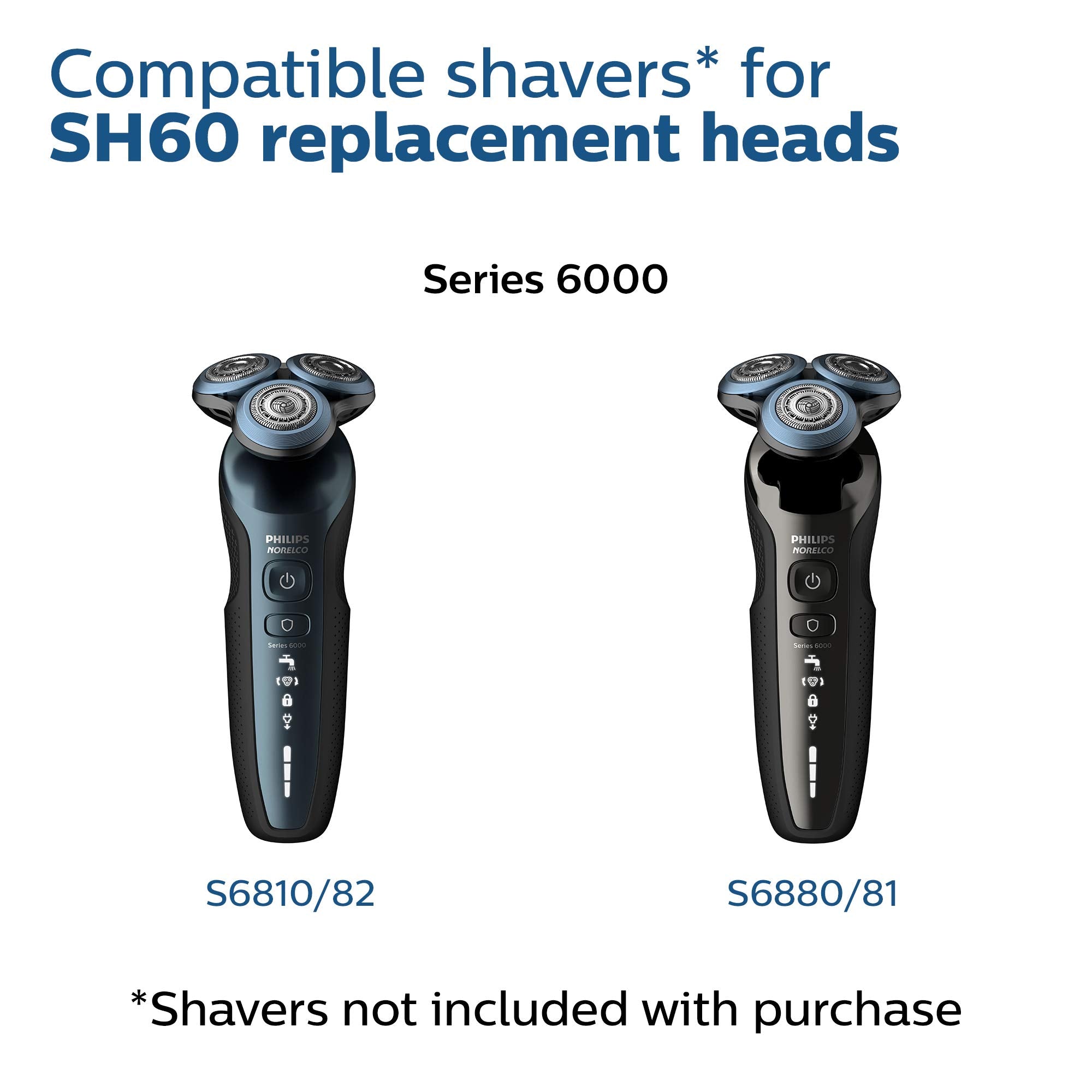 Philips Norelco SH60/72 electric shaver replacement heads 3-pack with precision blades and foil for close shaving.
