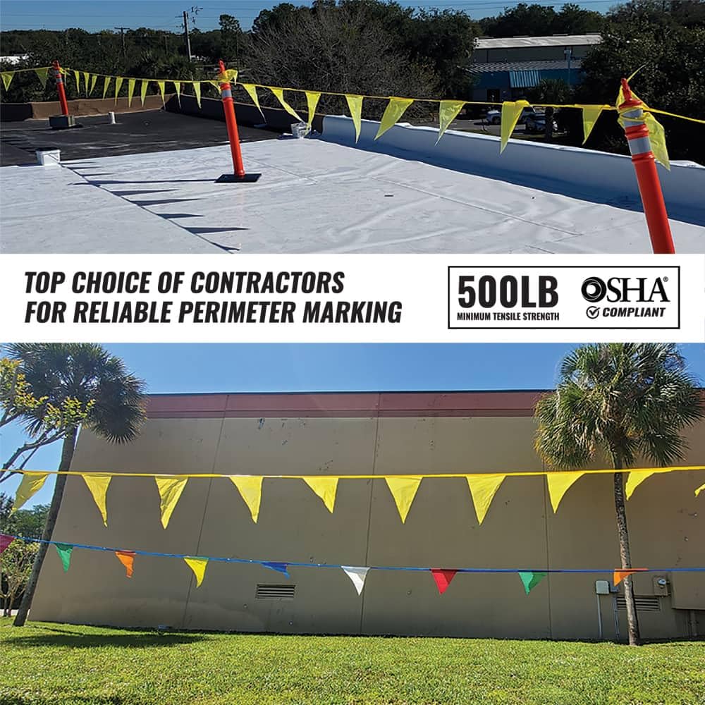 Electro Tape Pennant Banner Flags - OSHA 500lb Rated Safety Rooftop Flagging Barrier Traffic Party & Events - 105ft Stra