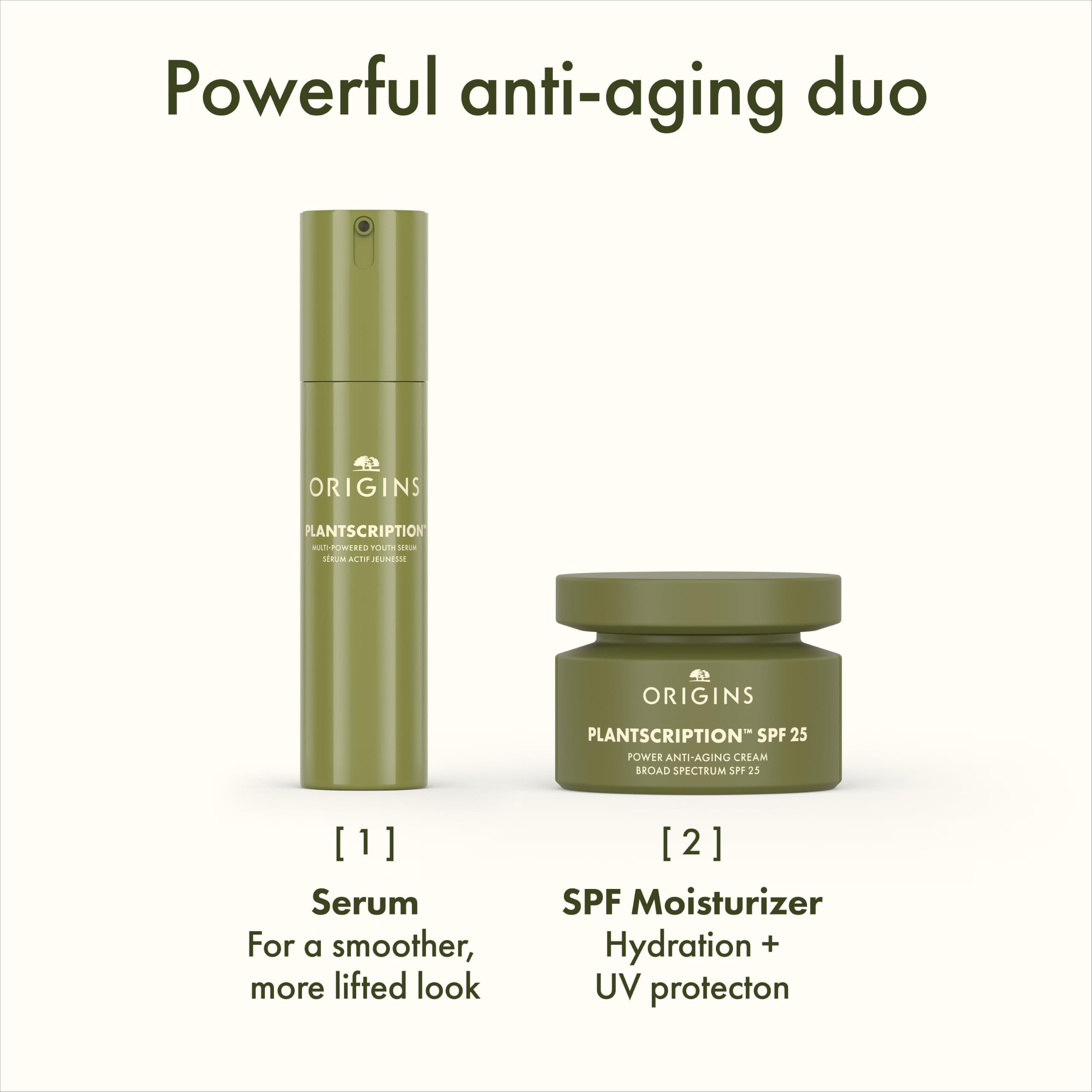 Origins Plantscription SPF 25 anti-aging face moisturizer with peptides and hyaluronic acid, visible fine line reduction, 1.7 fl oz