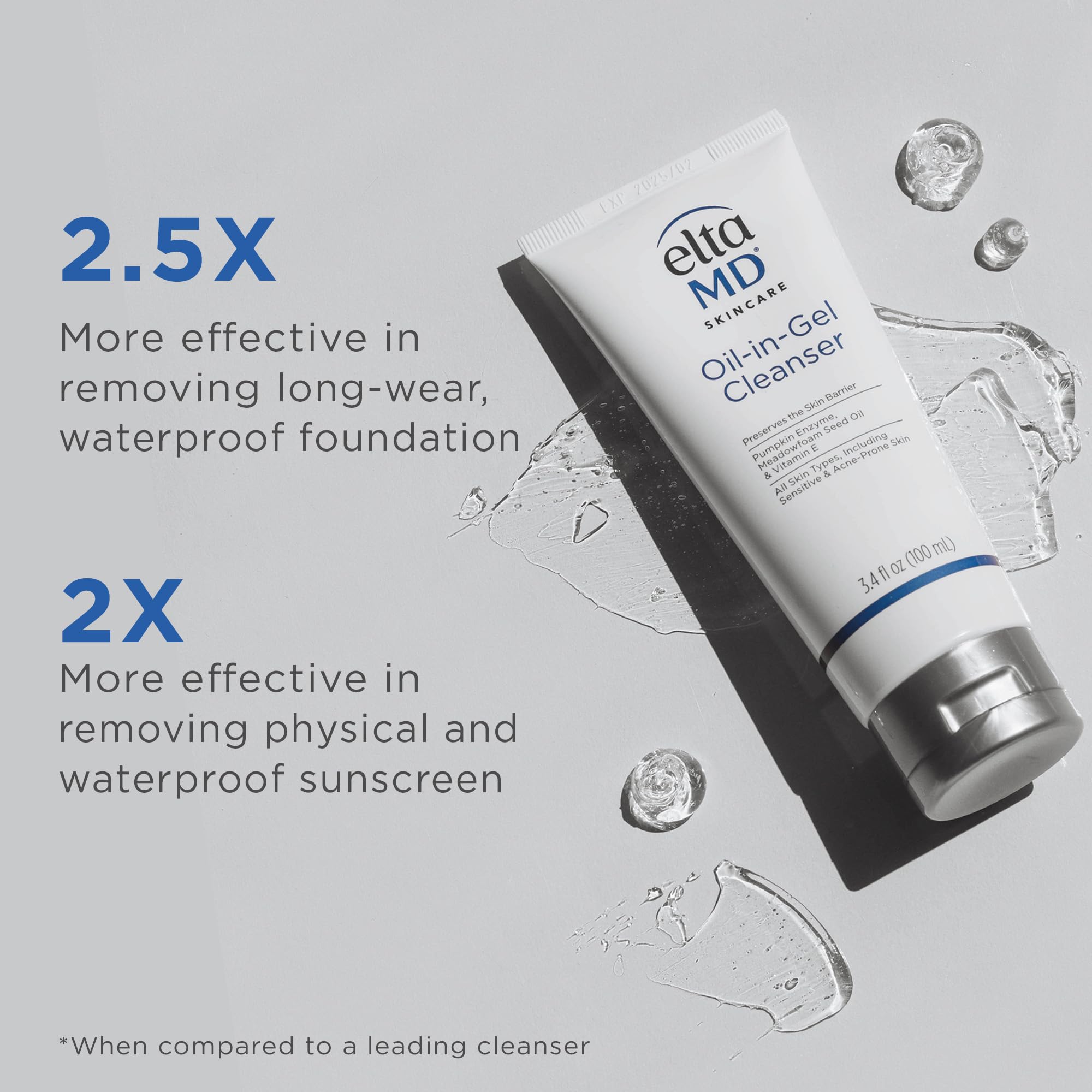EltaMD Oil-In-Gel Face Cleanser and gentle makeup remover in a 3.4oz bottle, suitable for skincare and cleansing.