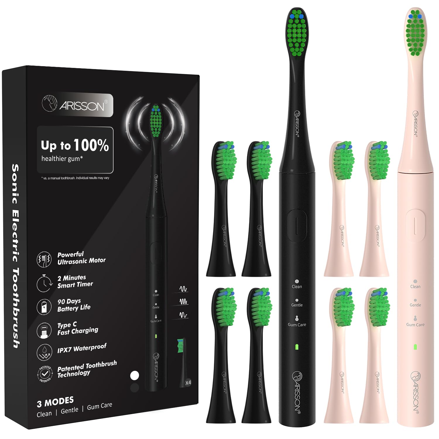 ARISSON Sonic Electric Toothbrush for Adults and Kids with 4 - Product Imagery