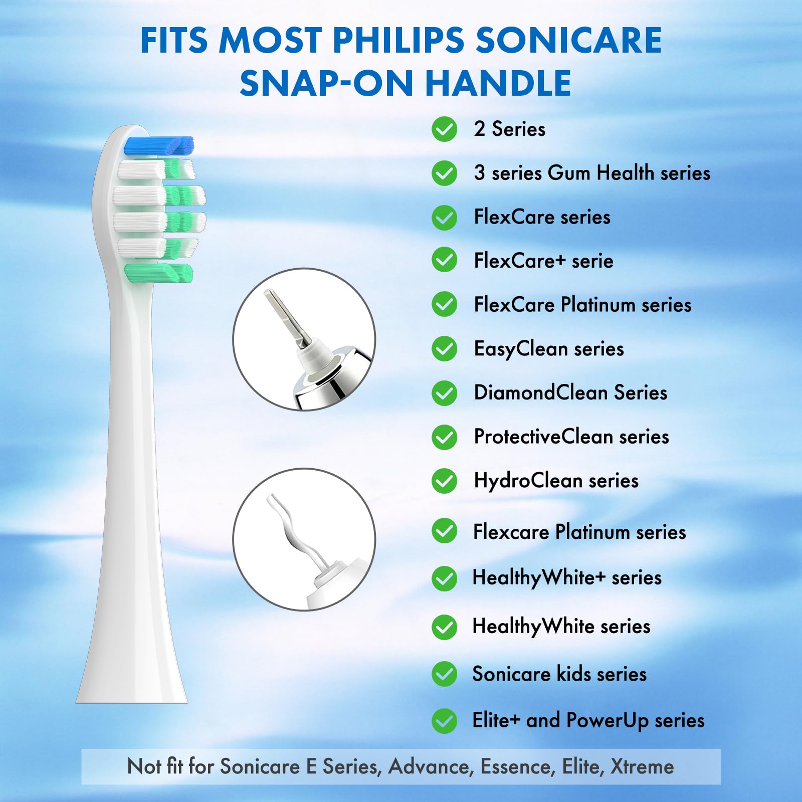Topkitfice Sonicare replacement toothbrush heads, soft snap-on brush, 10-pack for gentle, effective dental cleaning.
