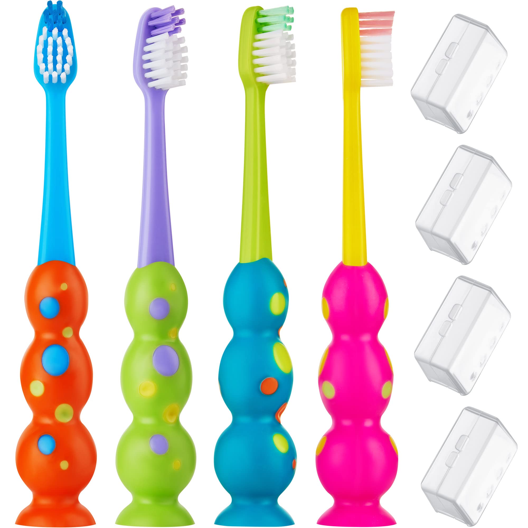 Kids Toothbrush 4 Pack - Soft Bristles with Suction Cup - - Product Imagery