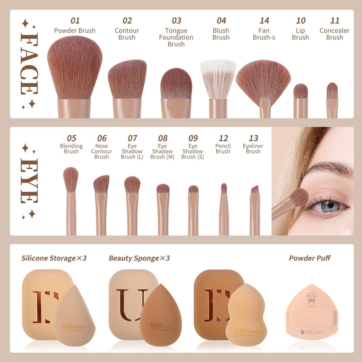 DUcare 21pcs Makeup Gift Set with 14Pcs Makeup Brush set - DUcare Official Imagery - 6