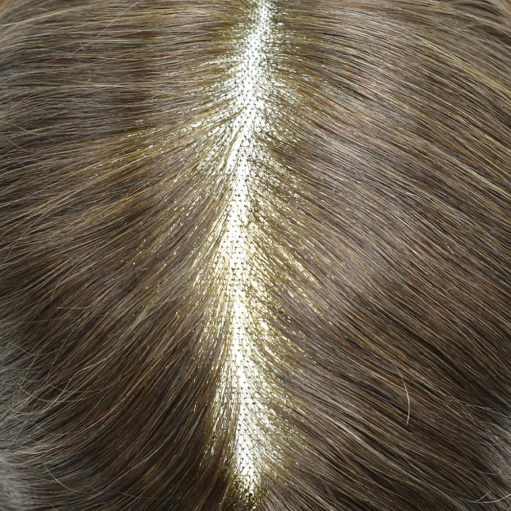 Curve Hair men's human hair toupee with monofilament base in light brown and gray, 7x9 inch men's wig hair unit
