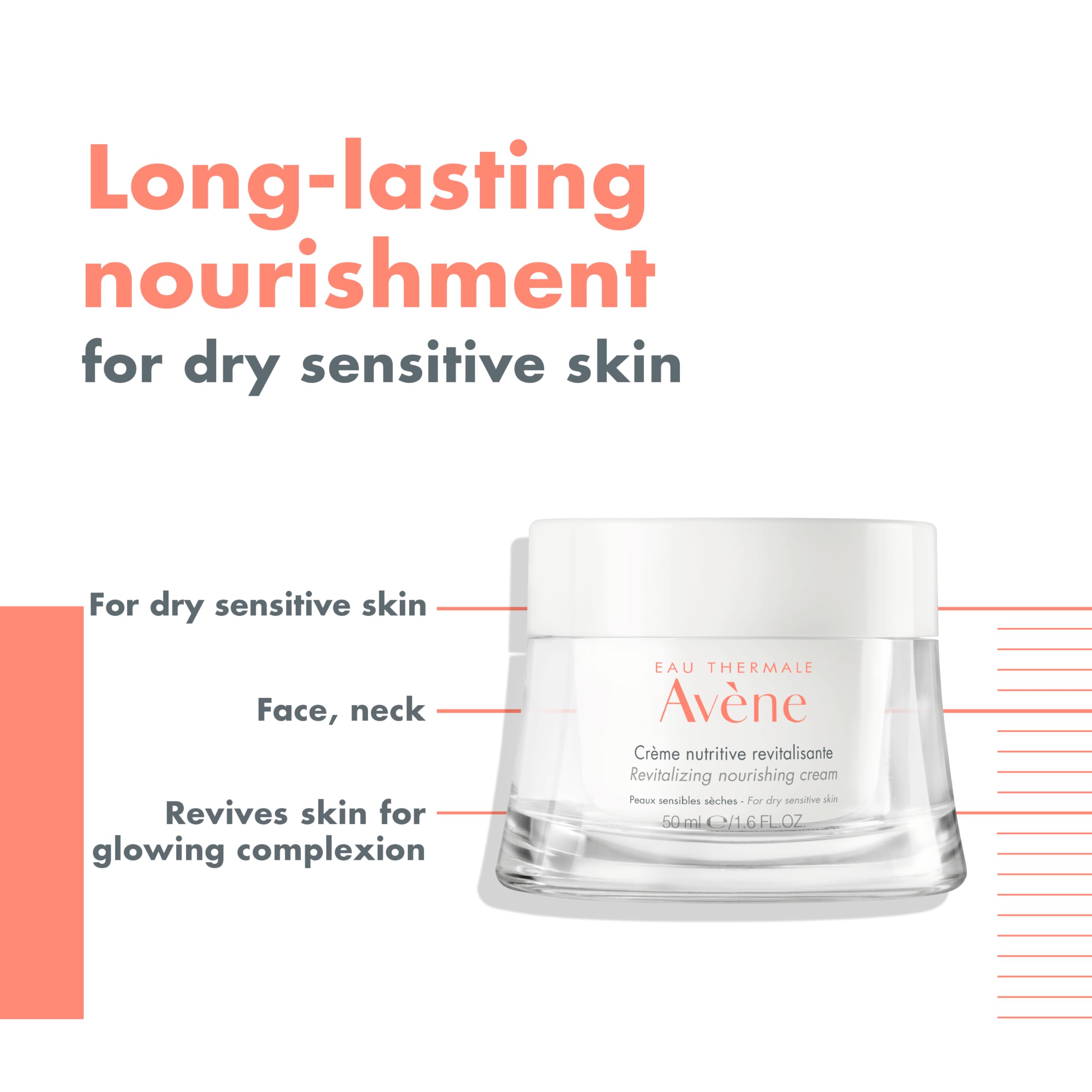 Eau Thermale Avène Revitalizing Nourishing Cream for dry skin in a 1.6 oz jar, soothing and moisturizing dry skin.