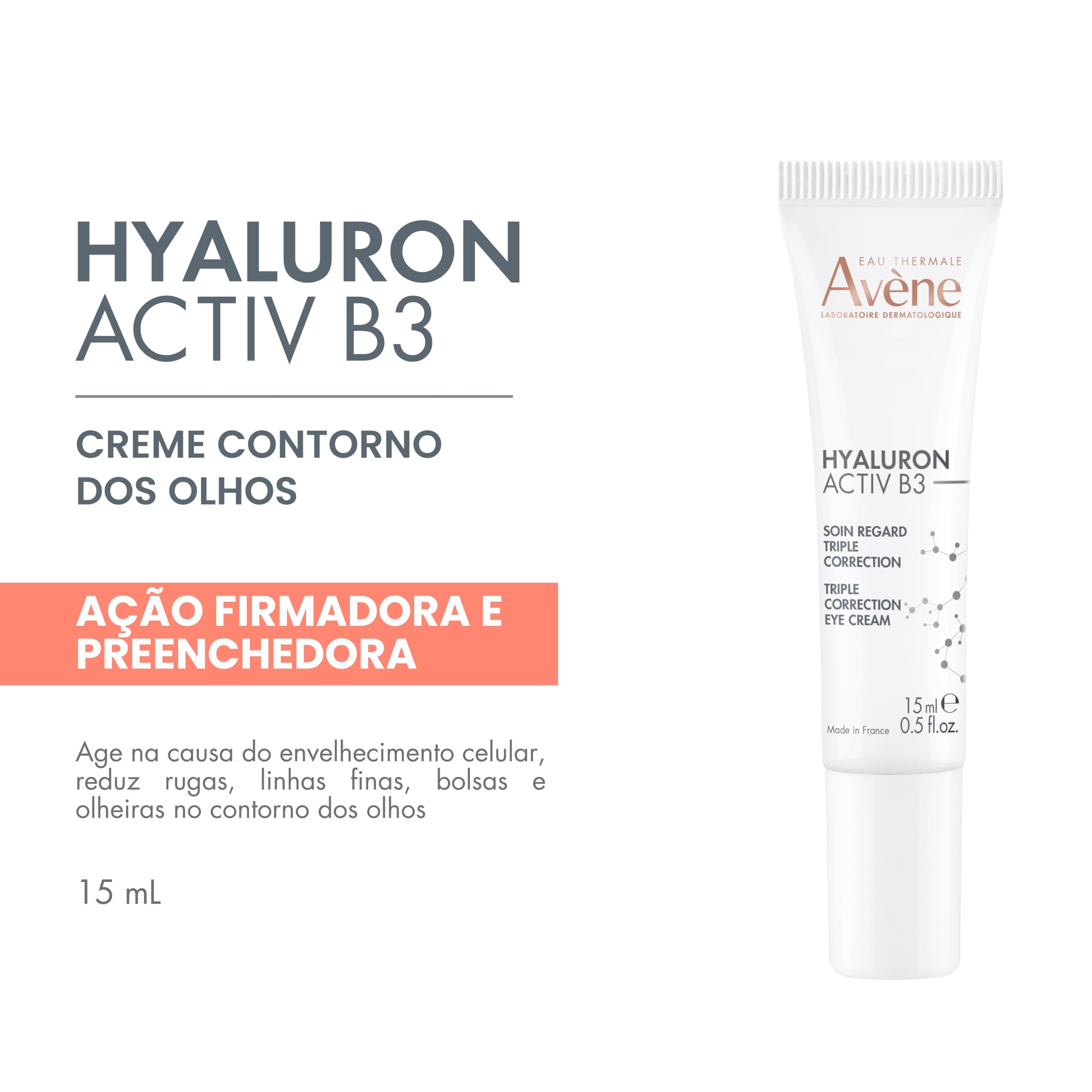 Eau Thermale Avène Hyaluron Activ B3 eye cream in a 1 oz jar, moisturizing and smoothing the delicate skin around the eyes.