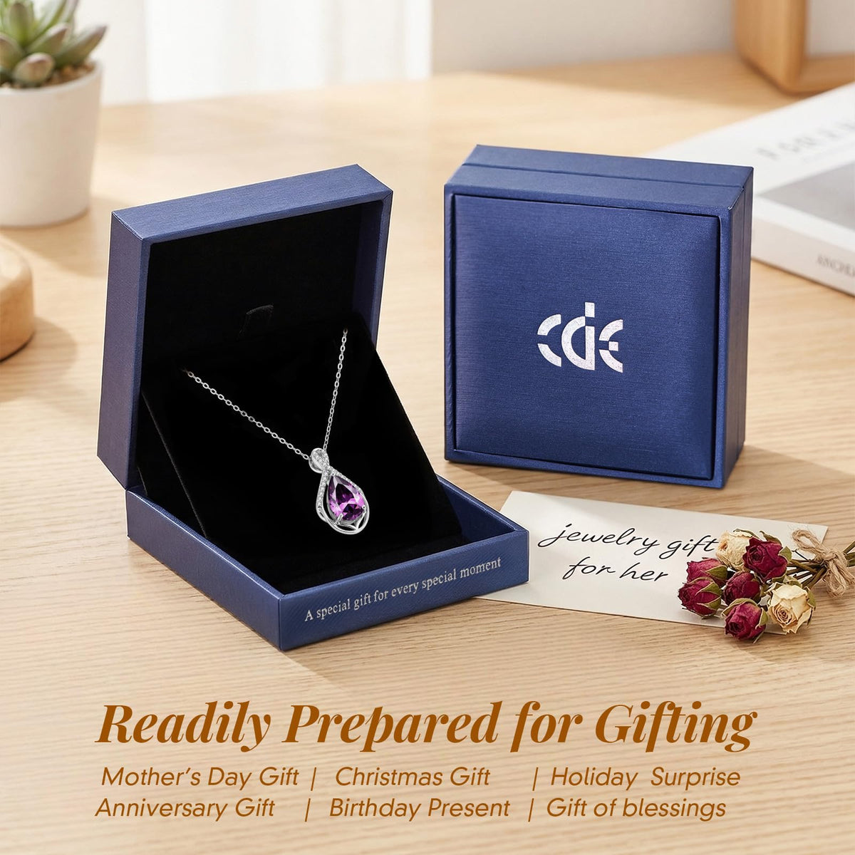 CDE Infinity Teardrop Birthstone Necklace Adjustable Jewelry for Women Gift – alternate angle