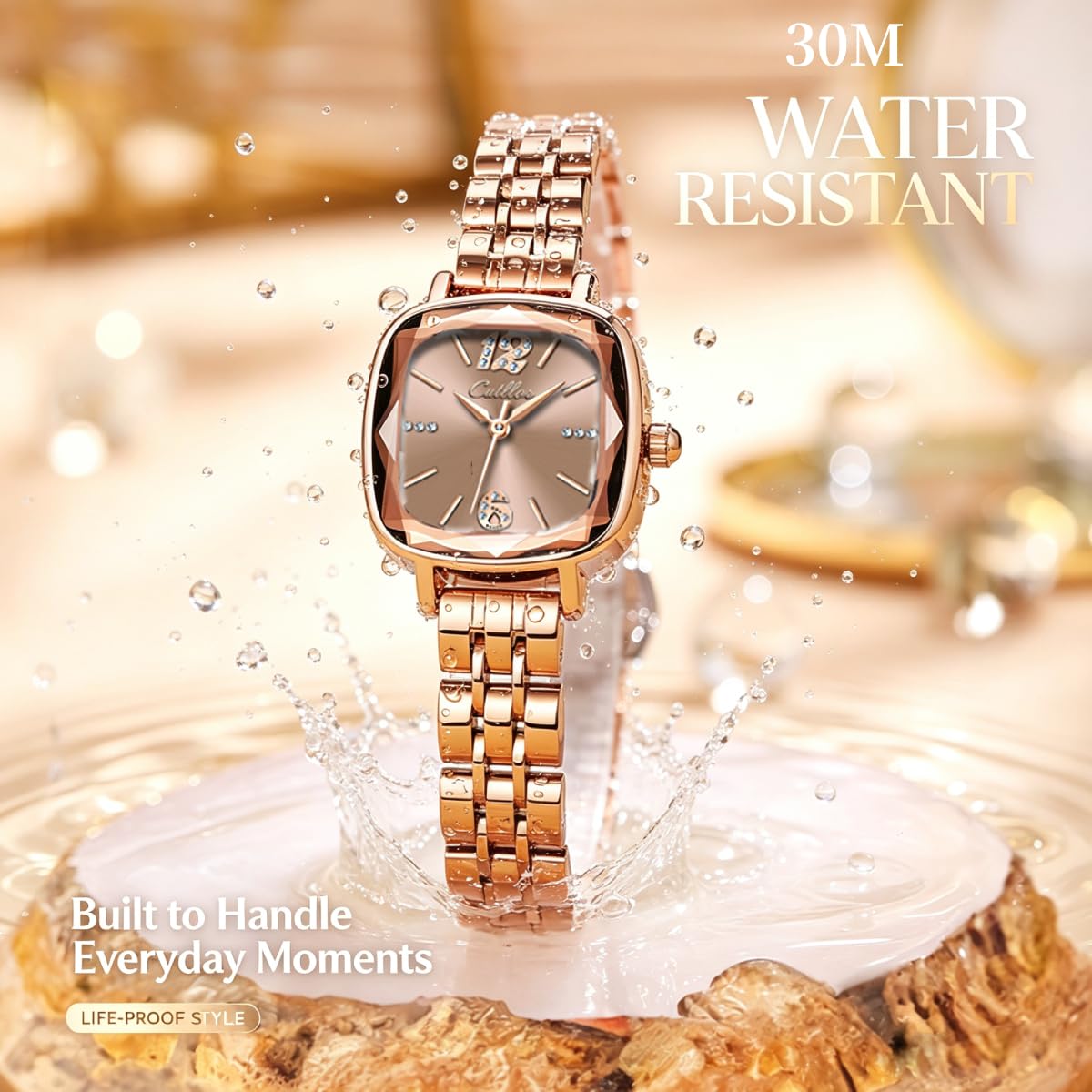BOGEVNOR Rose Gold Square Ladies Watches Small Wrists Rectangular Case Women’s Watches Diamond Analog Quartz Waterproof 