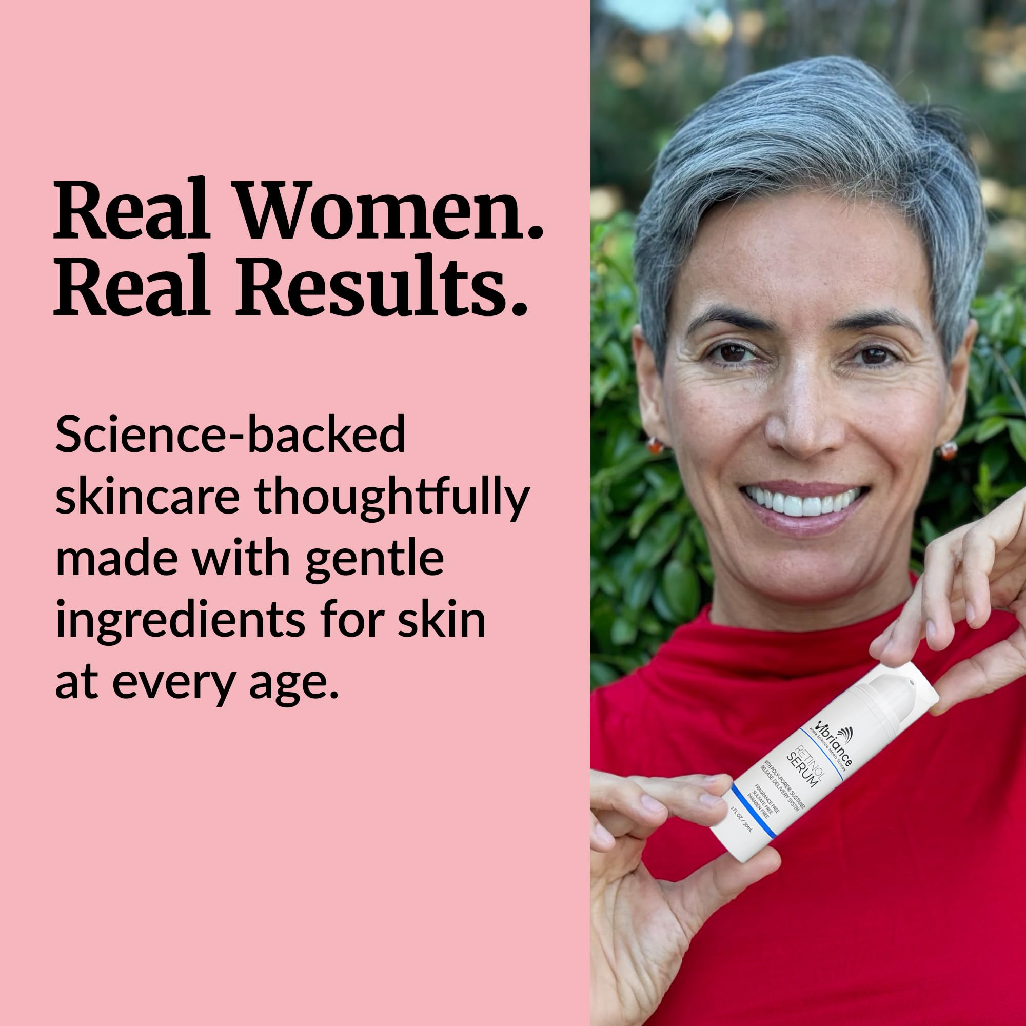 Vibriance Retinol Night Serum for Sensitive Skin in 1oz bottle, smooth serum with retinol for gentle nighttime skincare.