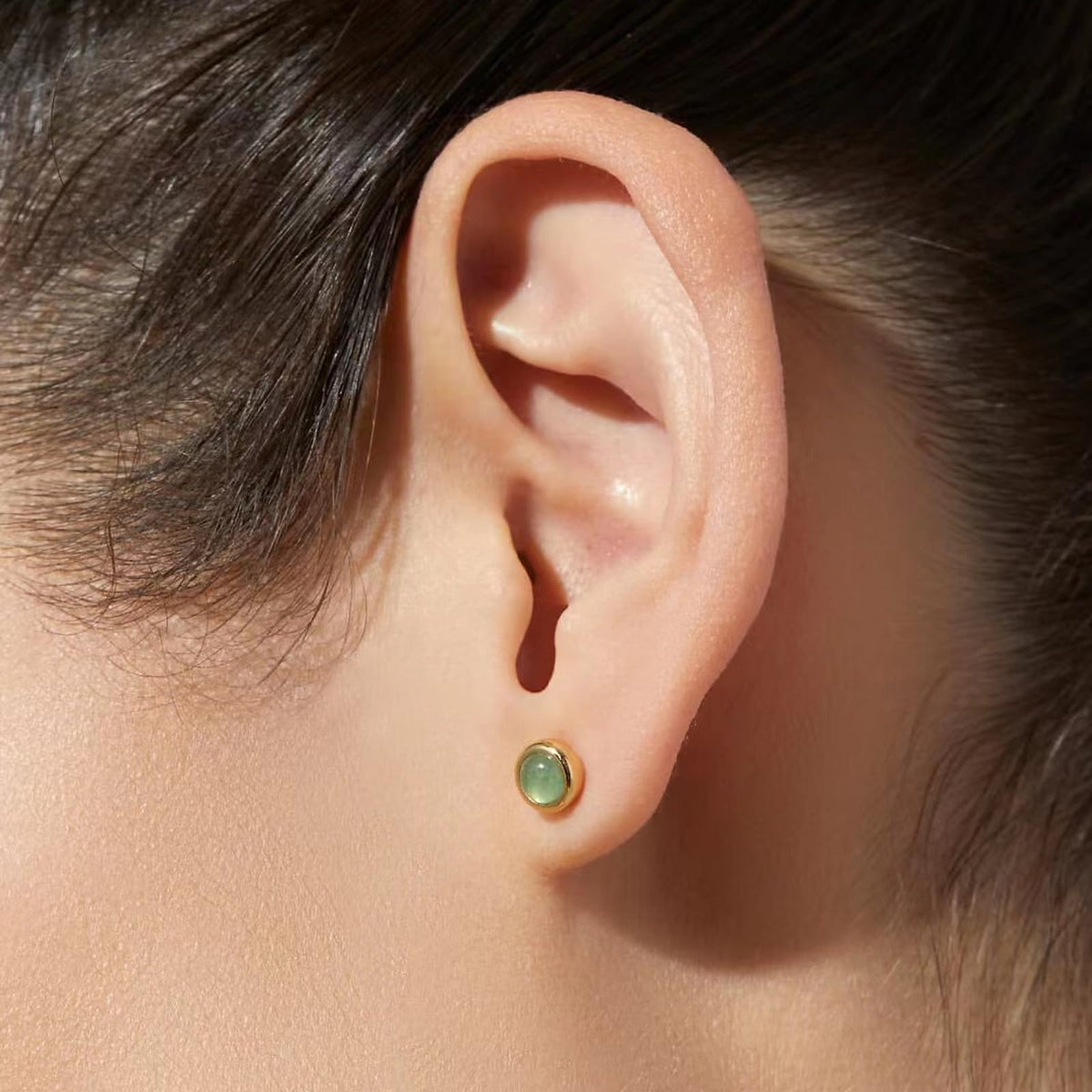 DISTANT DRUMS Simple Natural Green Aventurine Stone Jewelry Set for Women,Hoop Earrings,Bracelet,Necklace,18K Gold-plate