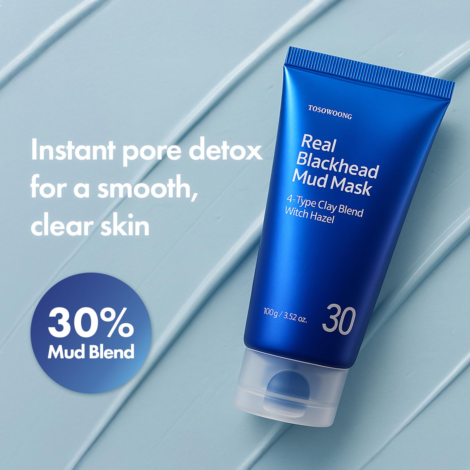 TOSOWOONG Real Blackhead Mud Mask for pore care, oil control, and cooling skin treatment in a jar.