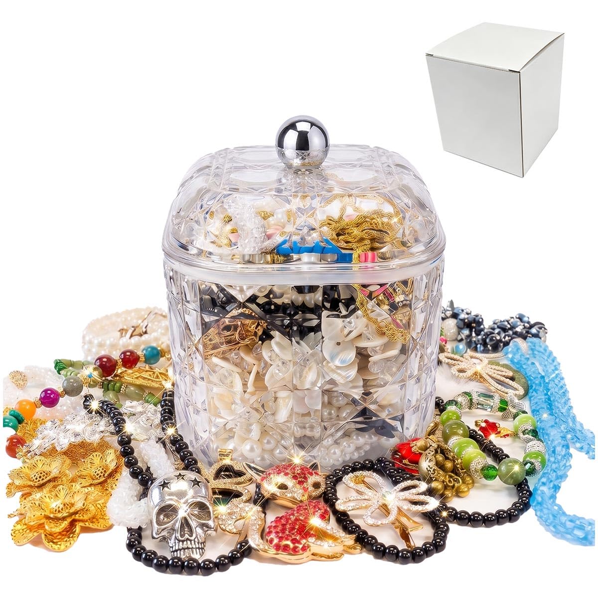 Mpbxisn Mystery Jewelry Jar, 45-50 Pcs Surprise Vintage Jewelry for Women – Style D, Metal, adjustable