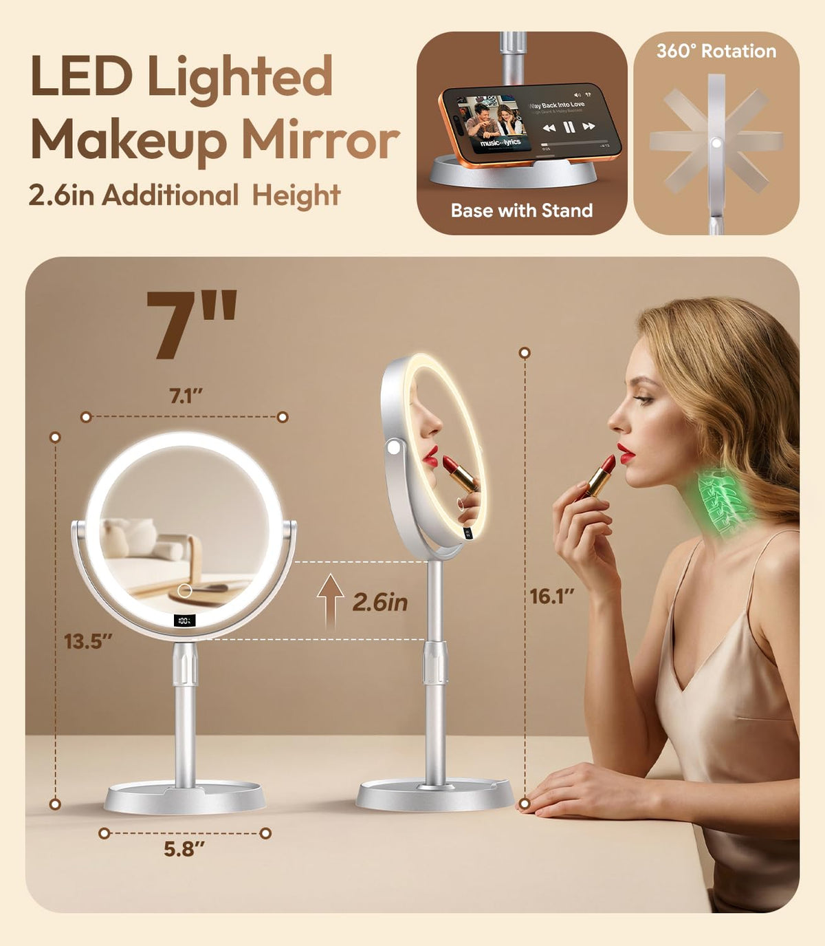 Glowtop 7" ABS Lighted Makeup Mirror with Lights, 20X Magnifying Mirror with Light – product photo (Makeup Mirrors)