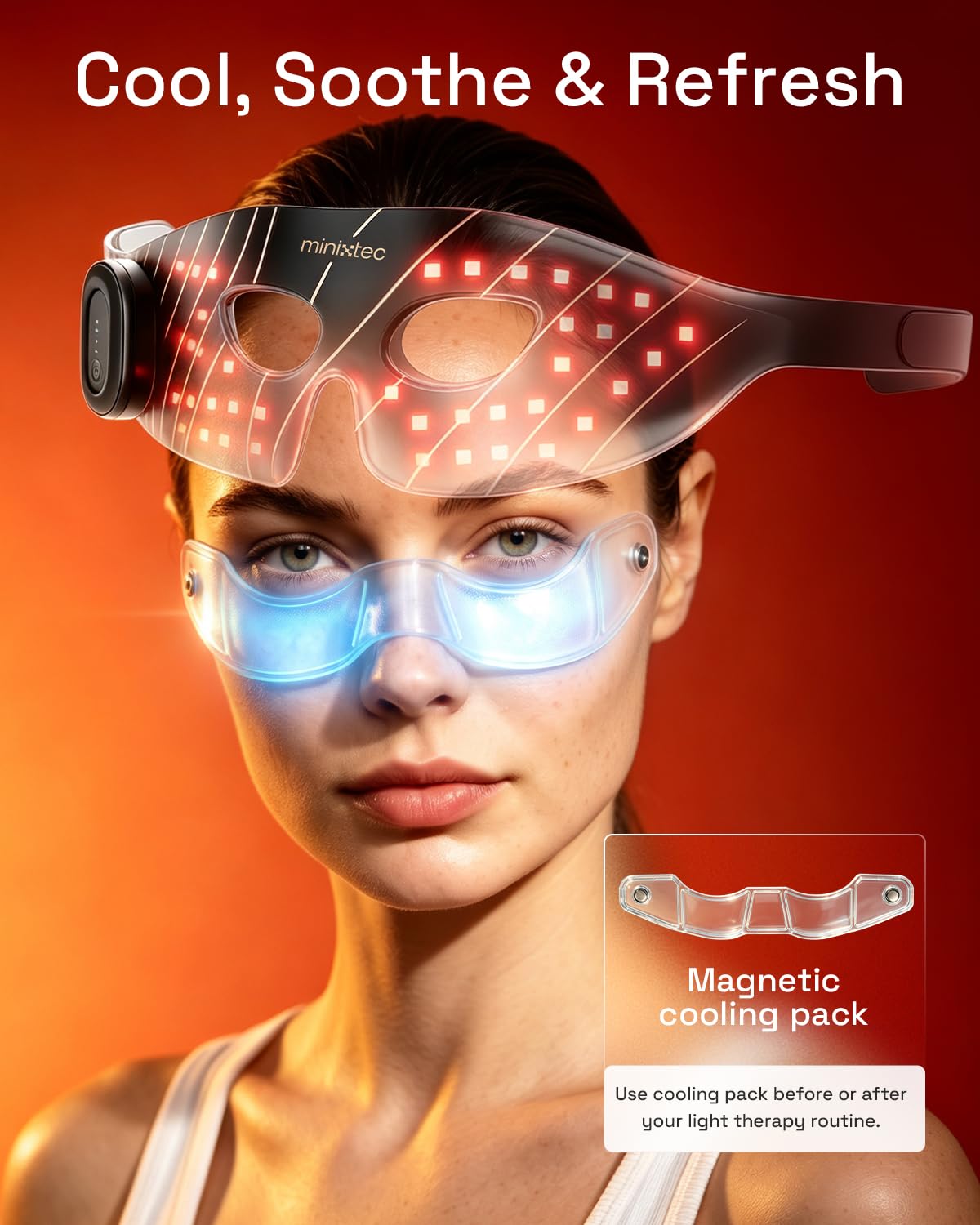MINIXTEC Red Light Therapy Eye Mask – LED Under-Eye Care with 850nm Near-Infrared (NIR) for Wrinkles, Crow's Feet, Dark 