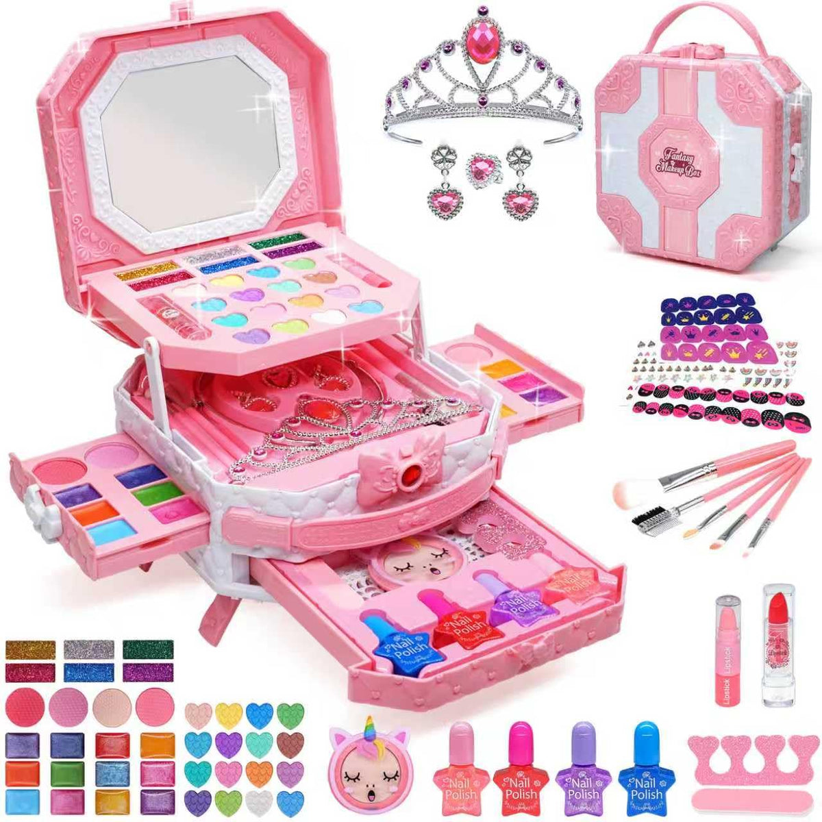 Aimidola Kids Makeup Sets for Girls 5-8, 68 Pcs Kids Makeup Kit for Girls Non-Toxic Washable Real Cosmetic Set, Play Mak