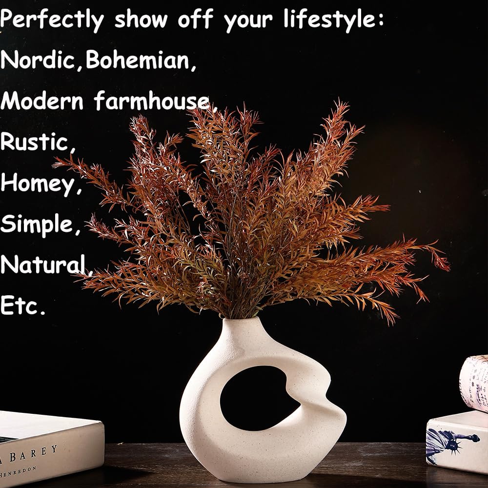 VSWINGBO Modern White vase Set of 2,Pampas Grass Ceramic vases for Wedding Party,Aesthetic Flower Vase for Home Decor,Ki
