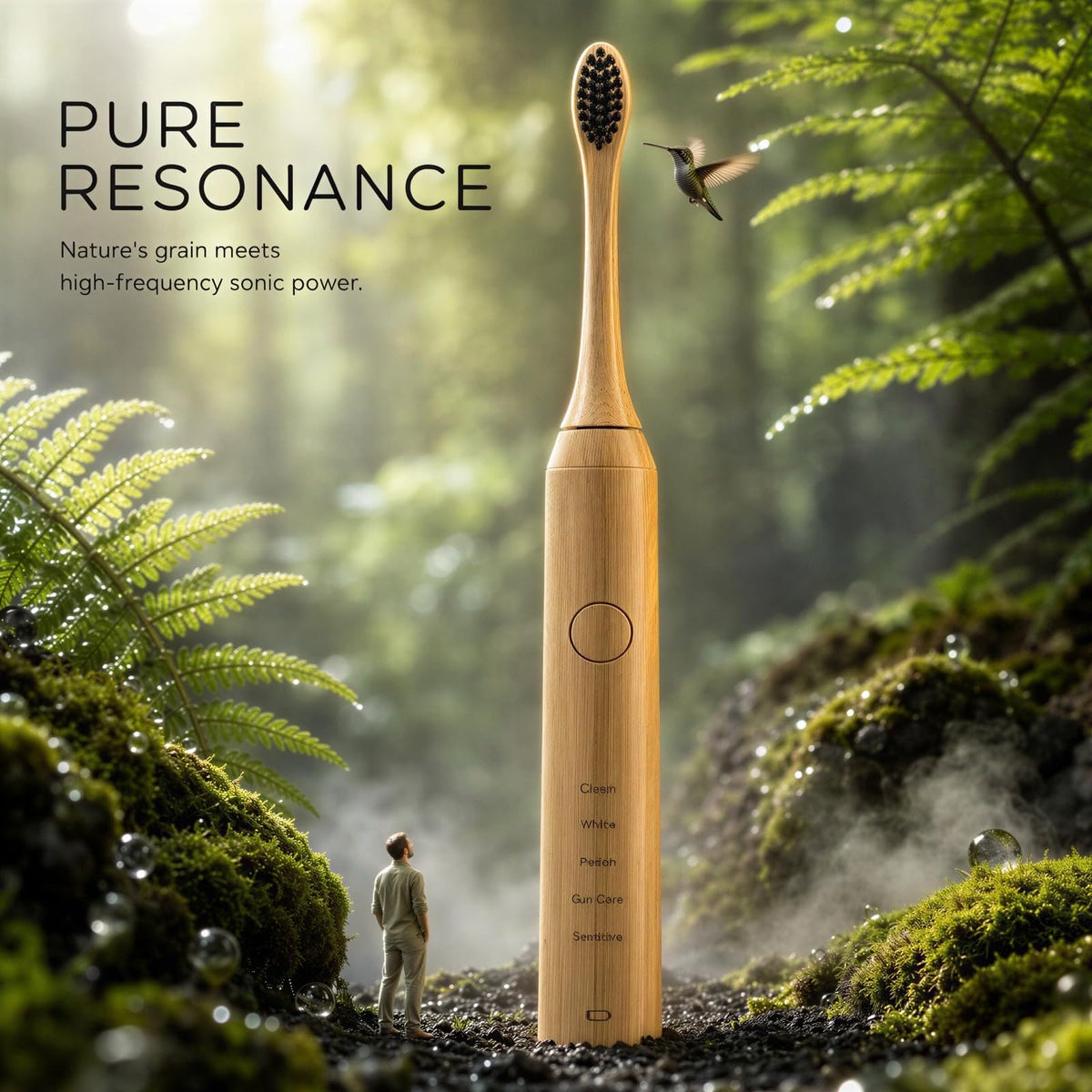 Electric Toothbrush, Wood Handle, High-Frequency Sonic Suspension, Soft Bristle|Rechargeable, IPX7 Waterproof, 4 Brush H