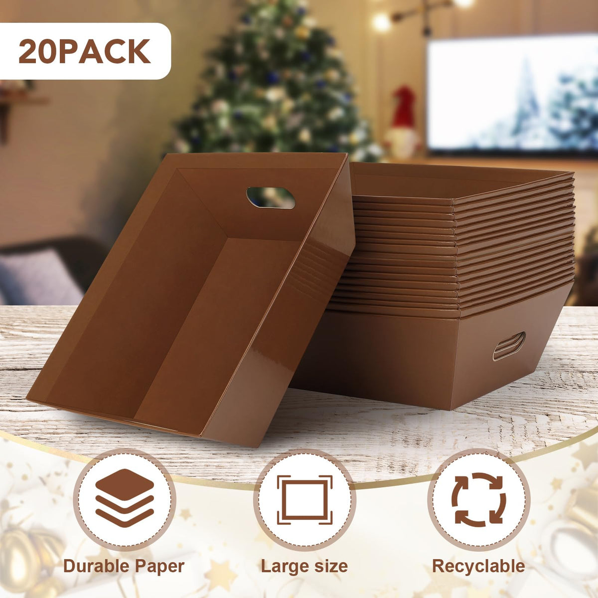 AFOROEOA 20PACK Baskets for Gifts Empty 12x10x4 Thick Brown - AFOROEOA Official Imagery - 5