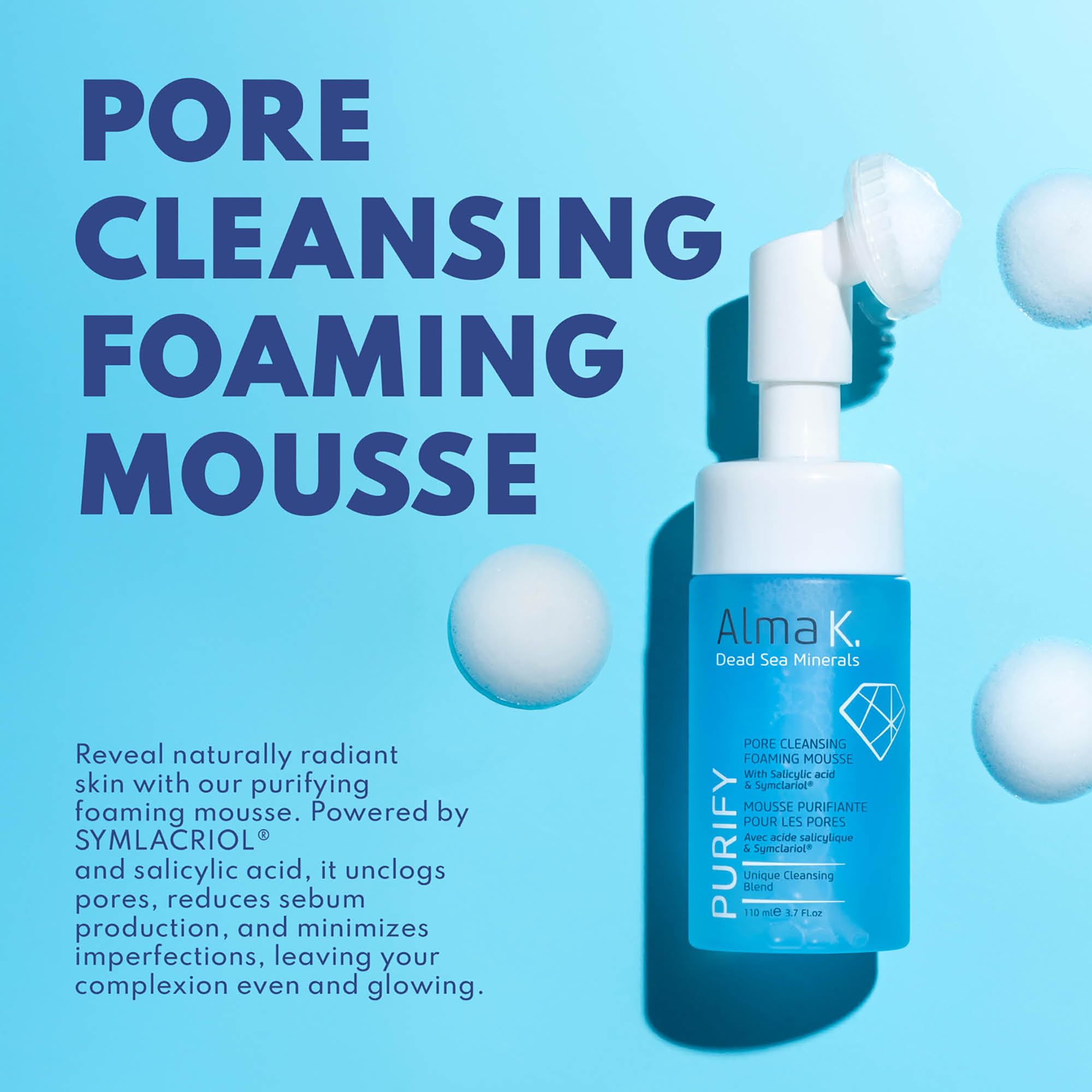 ALMA K Pore Cleansing Foaming Mousse face cleanser for women, hydrating with salicylic acid, 3.4 oz, gentle facial wash.