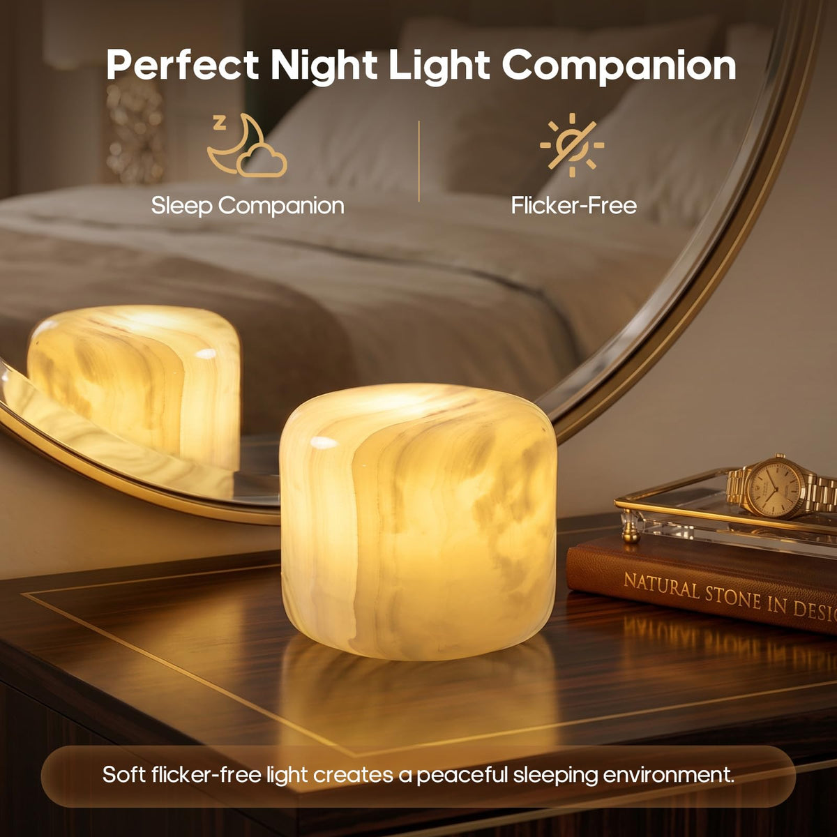 Natural Stone Marble Night Light Rechargeable Touch Control - CDIWIDH Official Imagery - 6