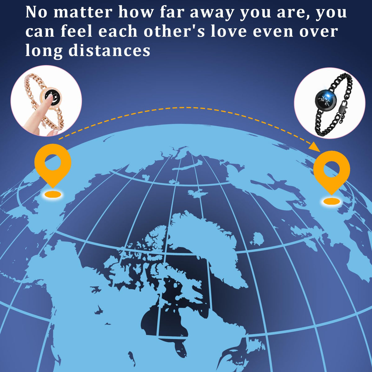 EAOYAO Long Distance Touch Bracelets,Vibration & Light up Couples Bracelets, Remote Smart Matching Couples Bracelet for 
