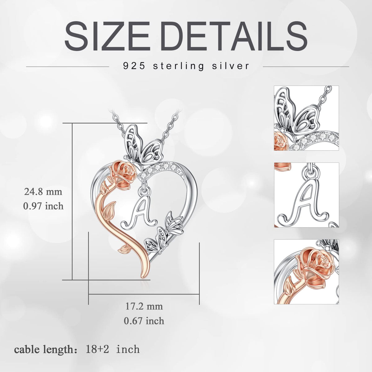 TOUPOP Gifts for Women Her 925 Sterling Silver Rose Heart Initial Necklace Butterfly Heart Jewelry Anniversary Birthday 