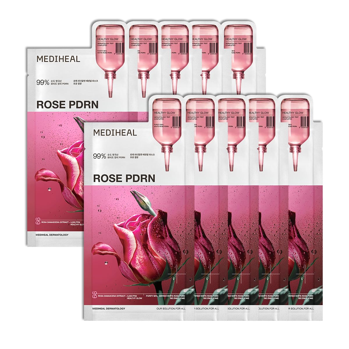 MEDIHEAL Rose PDRN Essential Face Sheet Mask, Healthy Glow (10ea) - Product Imagery