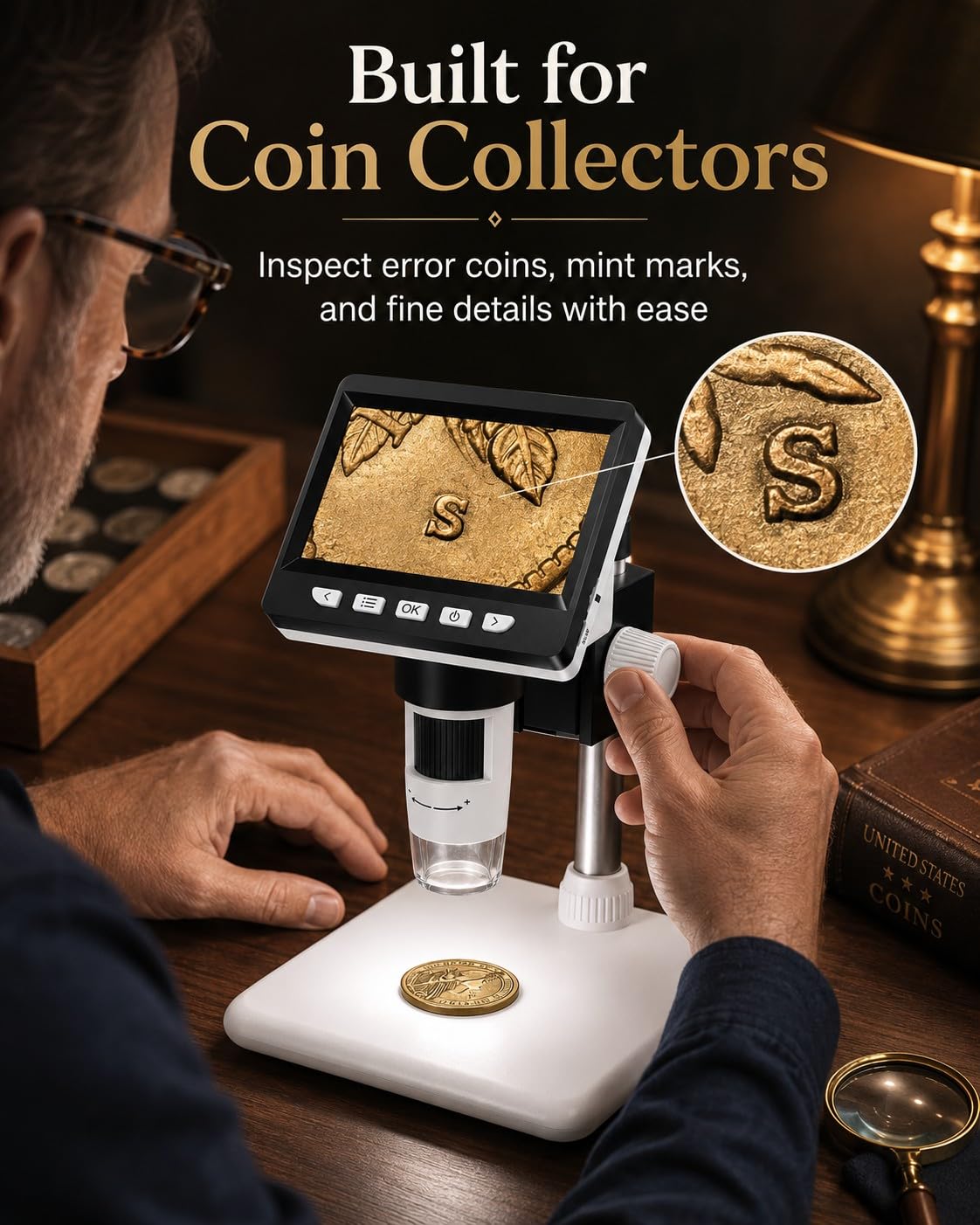 1000X Digital Coin Microscope 4 3 LCD Coin Magnifier with - AOPICK Official Imagery - 7