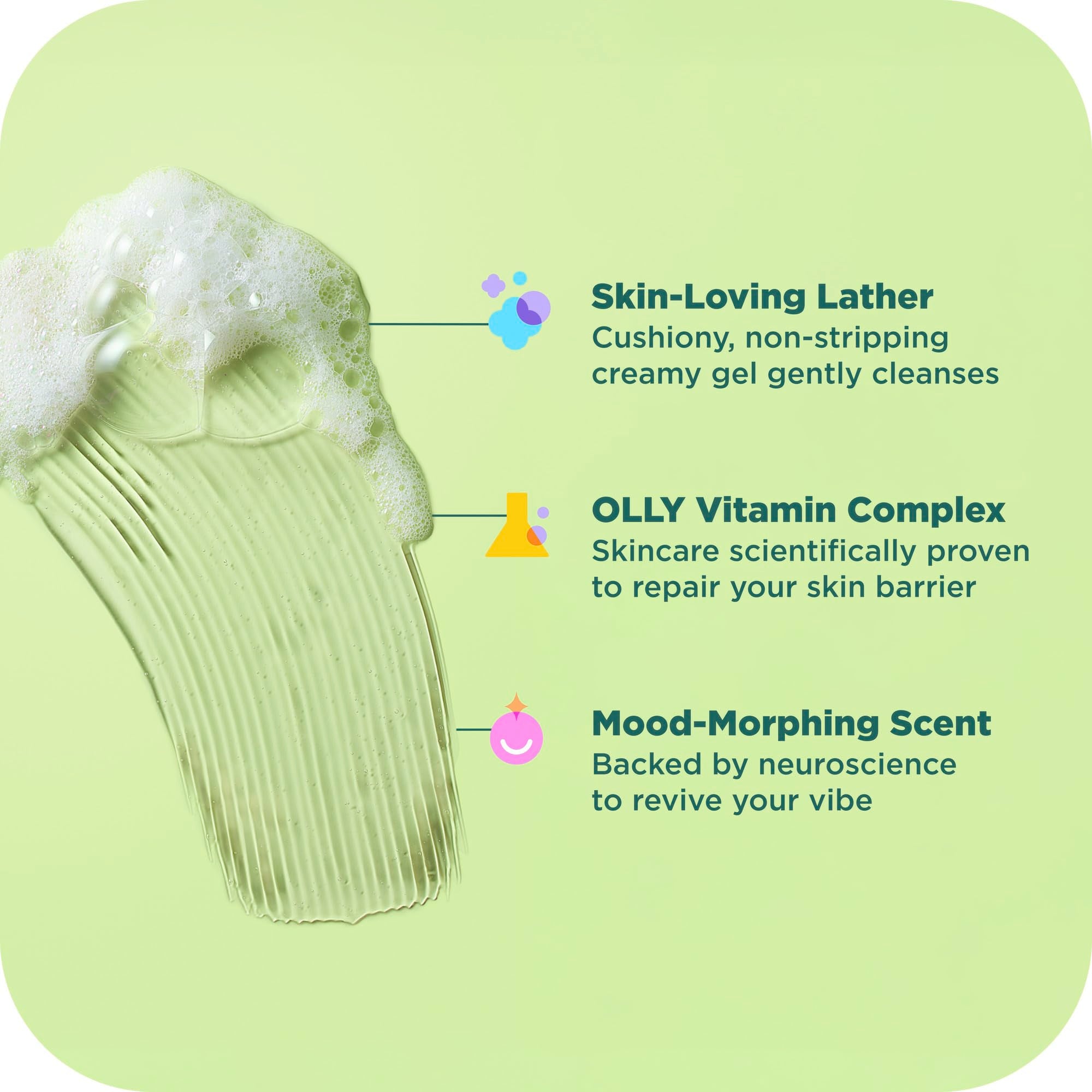 OLLY Revive Body Wash with magnesium, electrolytes, and vitamin B12 in a 17 oz bottle, showing the refreshing packaging.