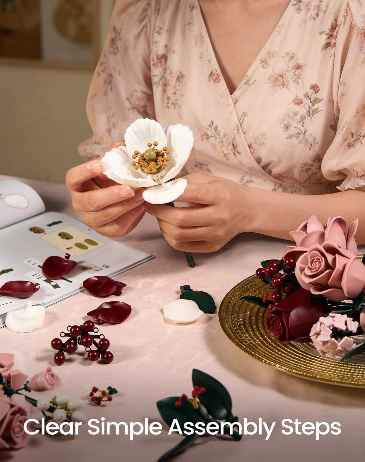 Pink Roses Flower Bouquet Building Set for Adult Gift Idea - iATOM Official Imagery - 5