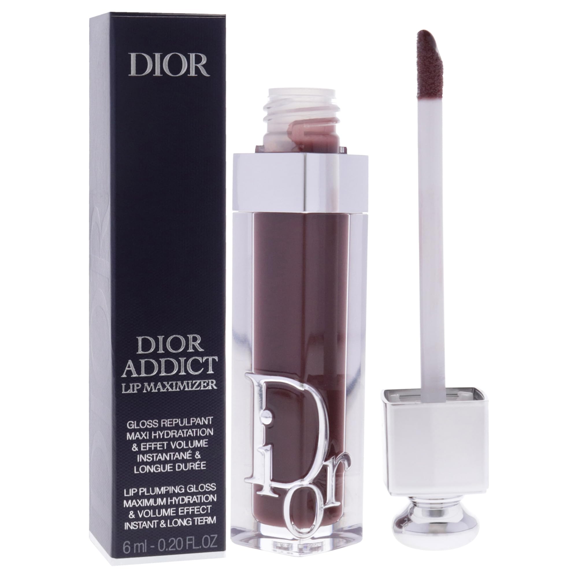 Dior Addict Lip Maximizer 020 Mahogany lip color in 0.2 oz tube, showcasing glossy, deep mahogany shade.