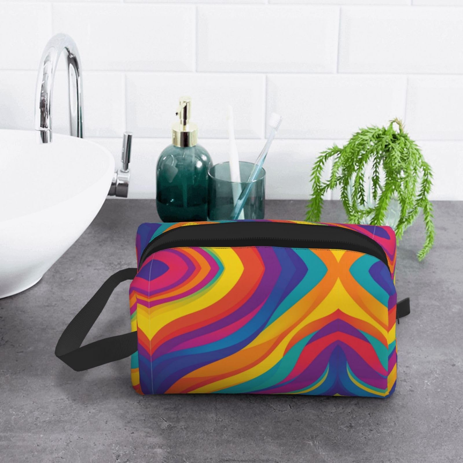 SXZVVBN colorful textured large capacity travel toiletry bag made of durable Oxford cloth, ideal for cosmetics and makeup organization.
