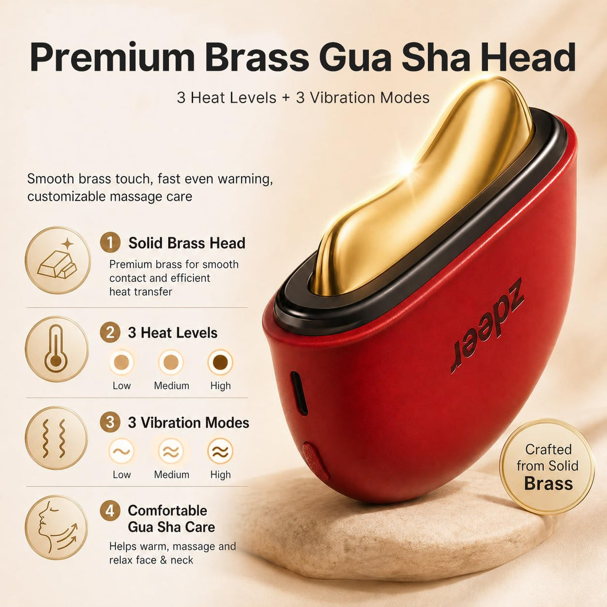 ZDEER GS5 Electric Heated Gua Sha Tool, Red Light Face Massager, Red – close-up detail